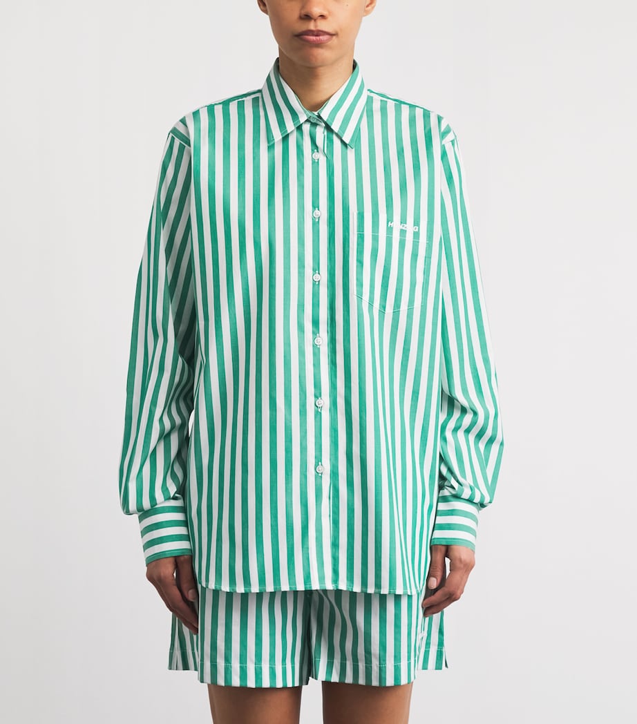 Hunza G Womens Cotton Stripe Cabana Shirt Emerald Image 4
