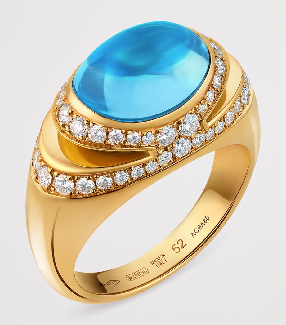 Bvlgari Yellow Gold, Diamond and Topaz Cabochon Ring Gold Image 4