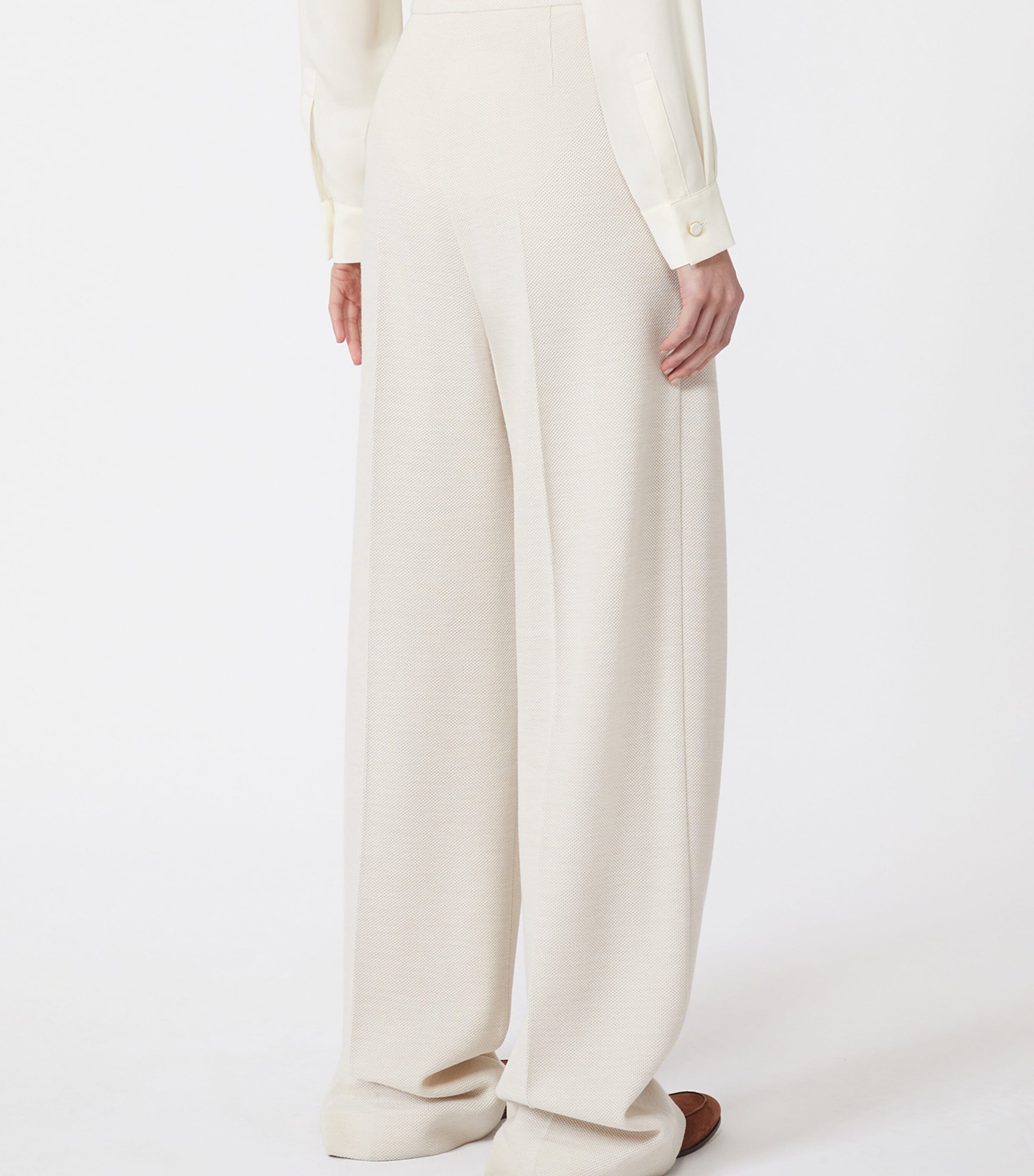 Wool Piqué Wide-Leg Trousers IVORY Image 4