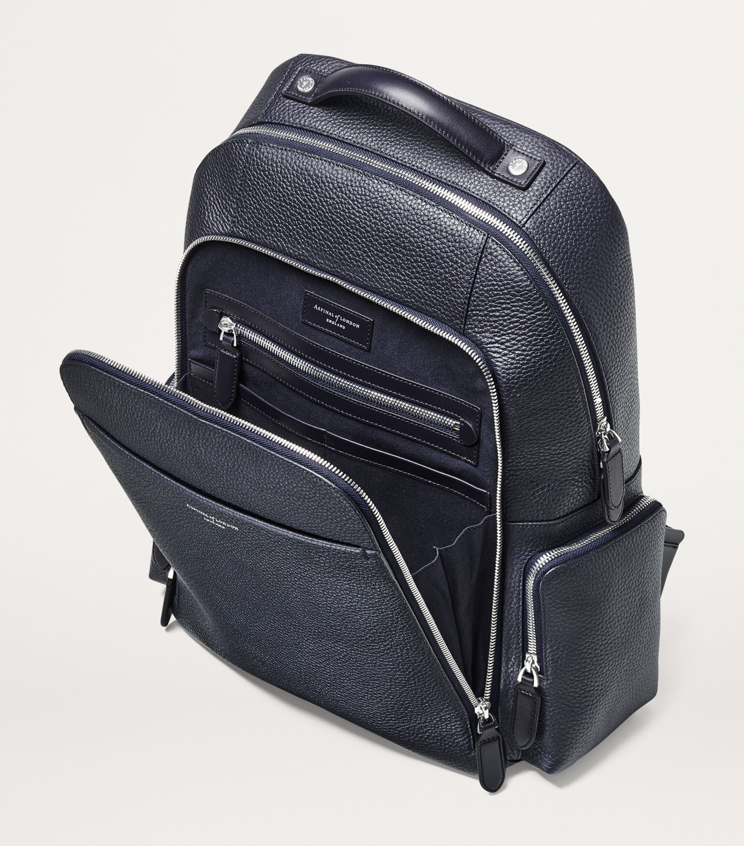 Pebbled Leather Reporter Zipped Backpack NAVY Image 6