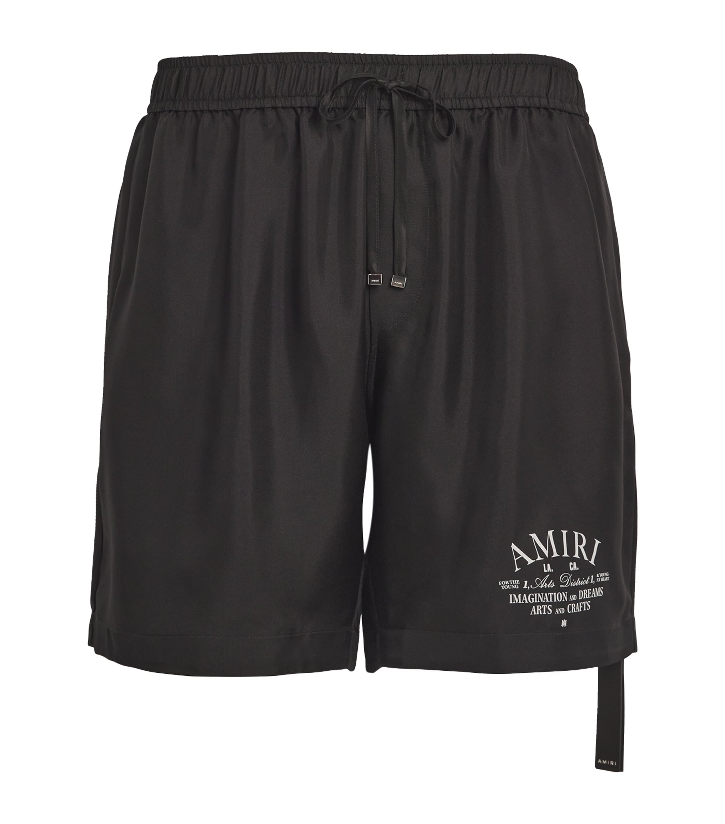 Shop Amiri Silk Logo Shorts In Black