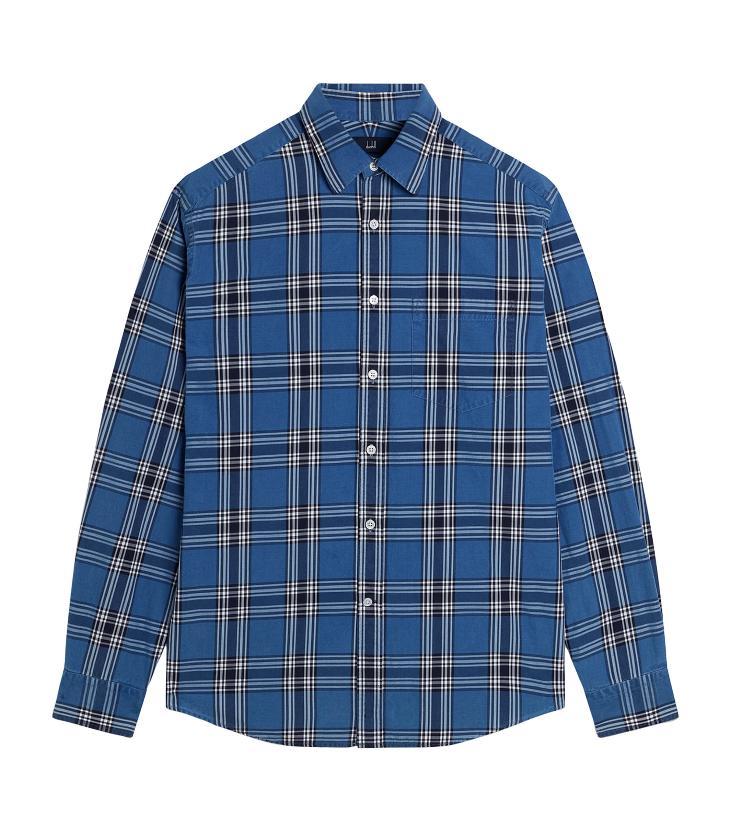 Dunhill Mens Cotton Check Print Shirt Indigo Image 1