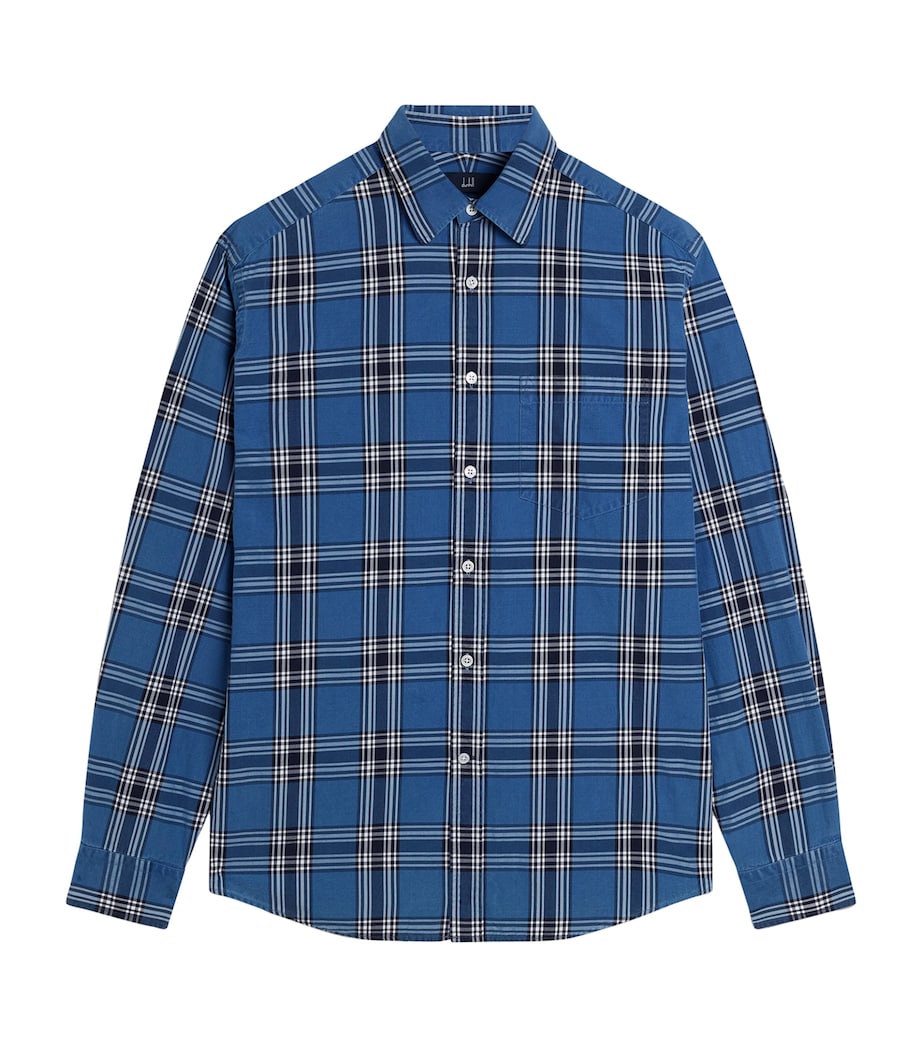 Dunhill Mens Cotton Check Print Shirt Indigo Image 1