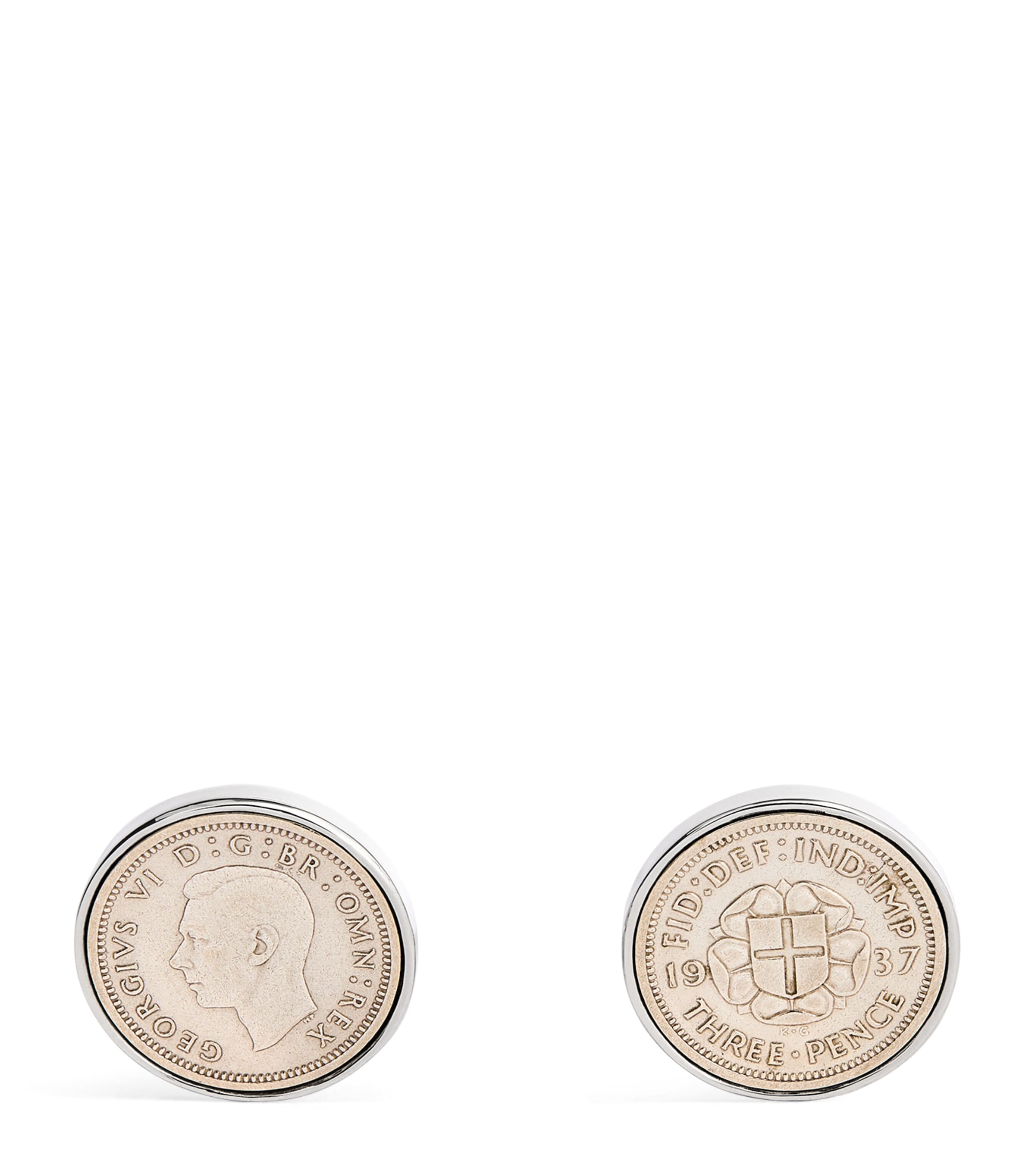 Babette Rhodium-plated Coin Cufflinks In Silver