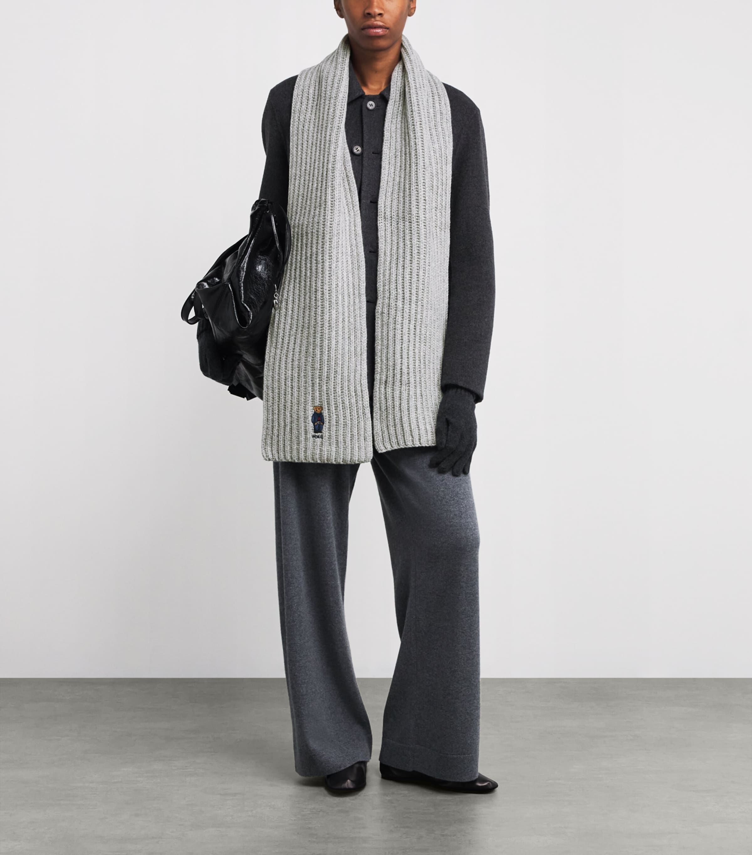 Wool-Blend Polo Bear Scarf GREY Image 3