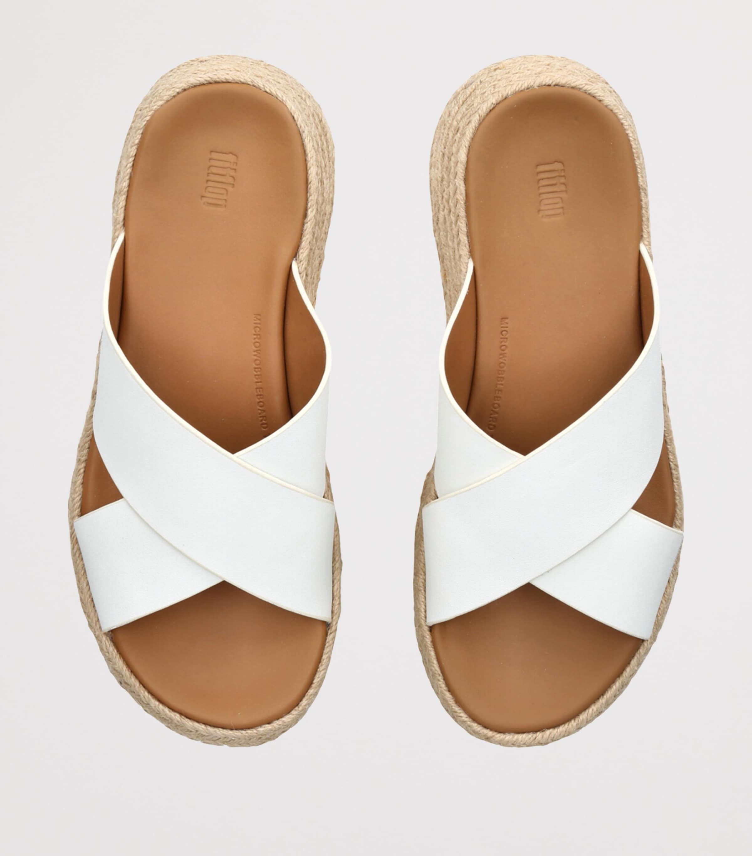 FitFlop Leather F-Mode Flatform Slides White Image 4