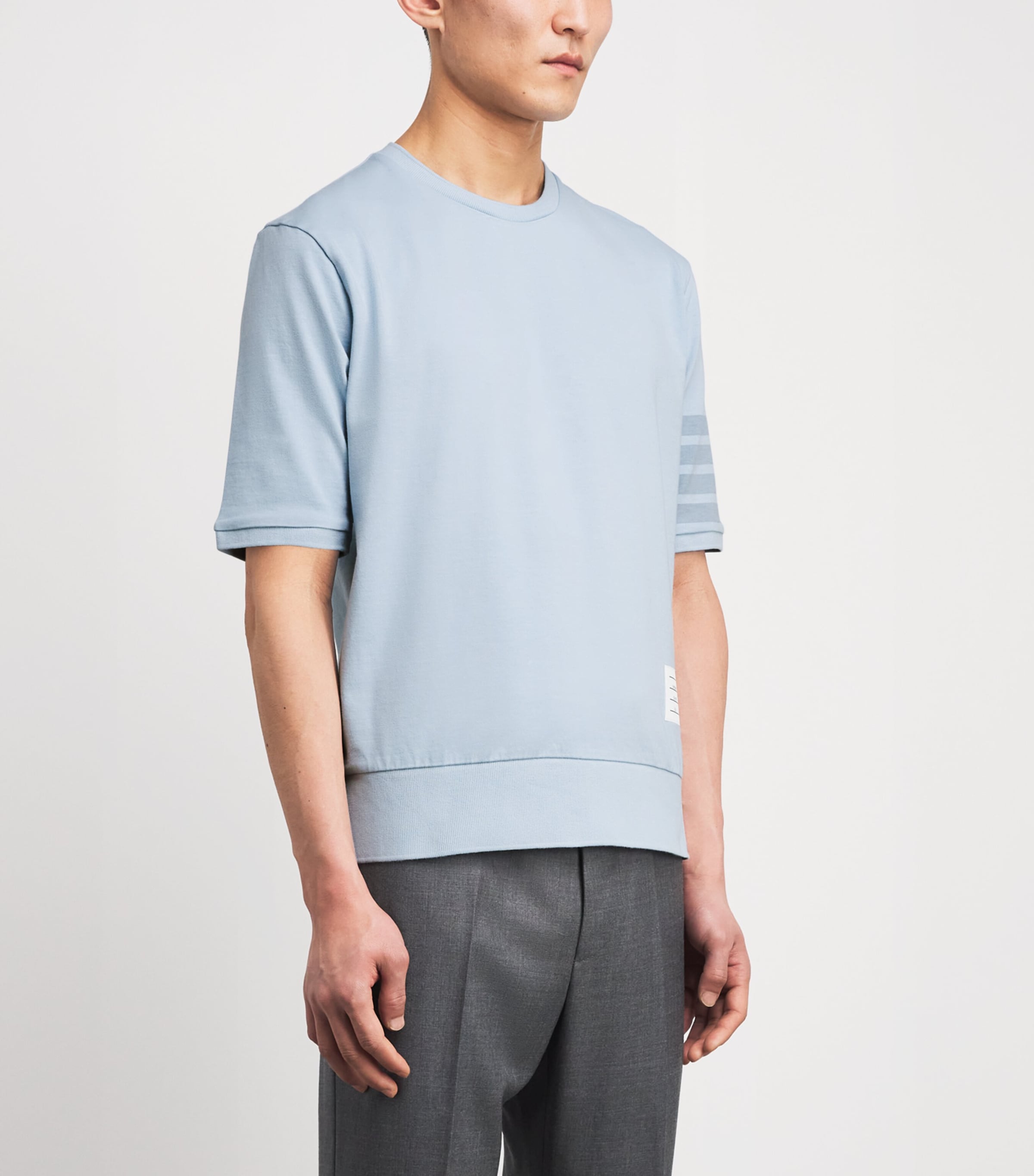 Thom Browne Mens Cotton 4-Bar T-Shirt Light Blue Image 4