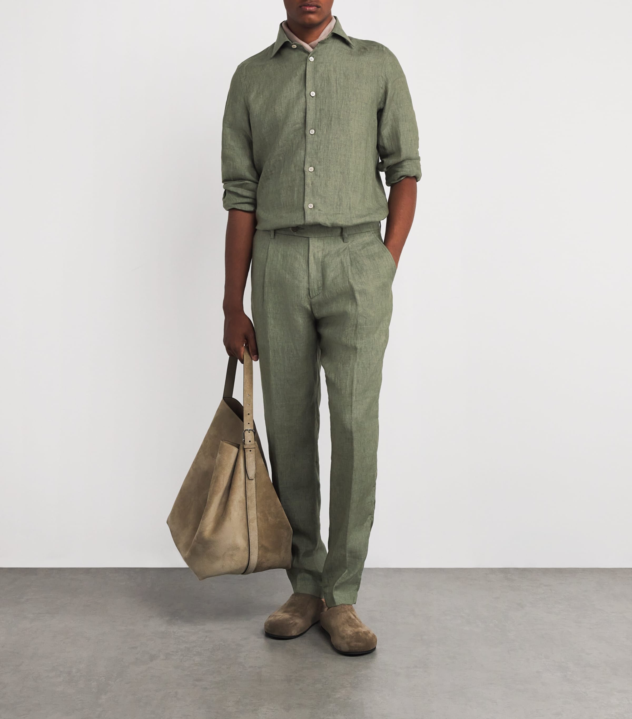 x Harrods Linen Long-Sleeve Shirt MILITARY GREEN Image 2