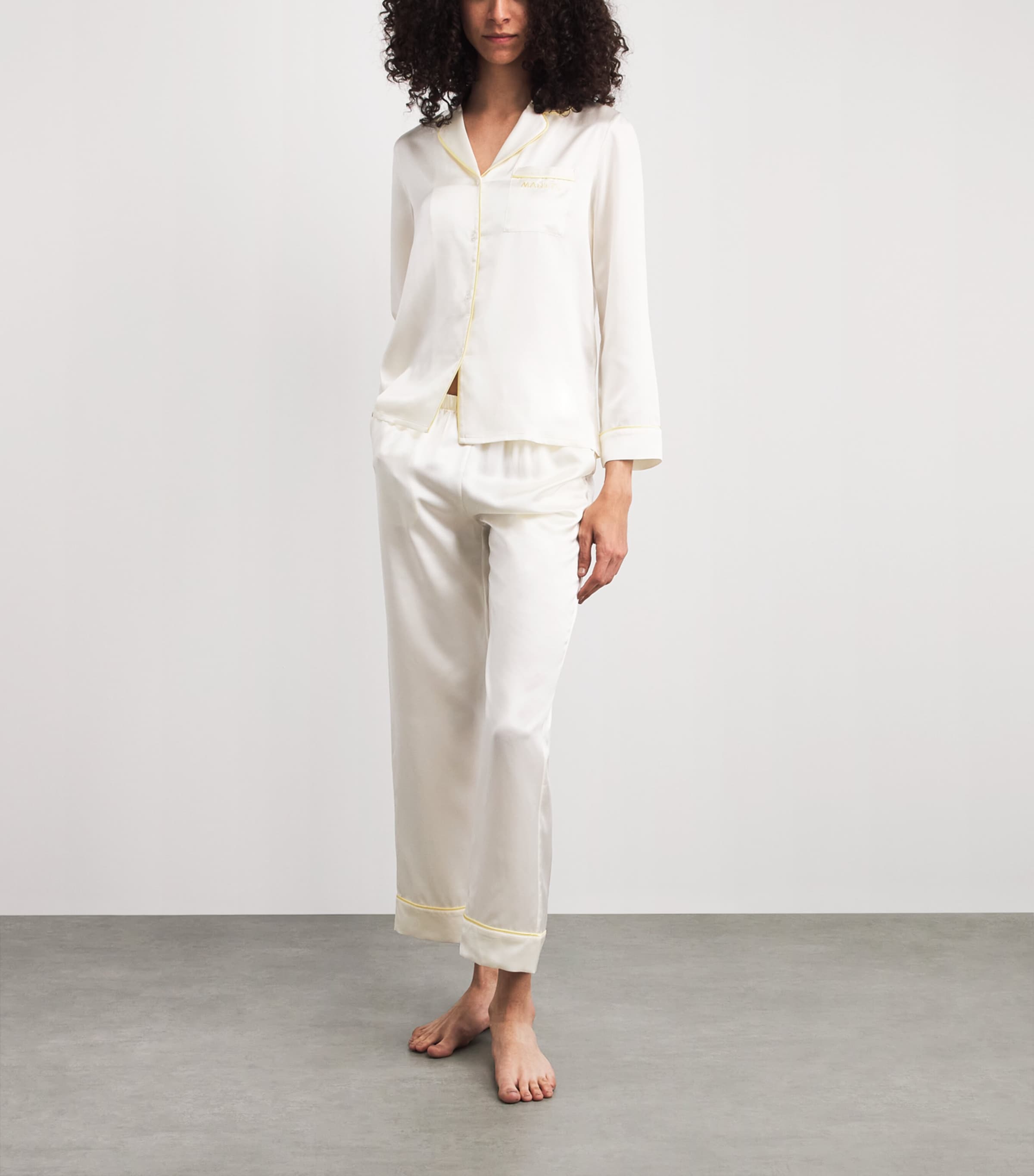 MANITO Womens Mulberry Silk Macaron Pyjamas Creamy White Image 2