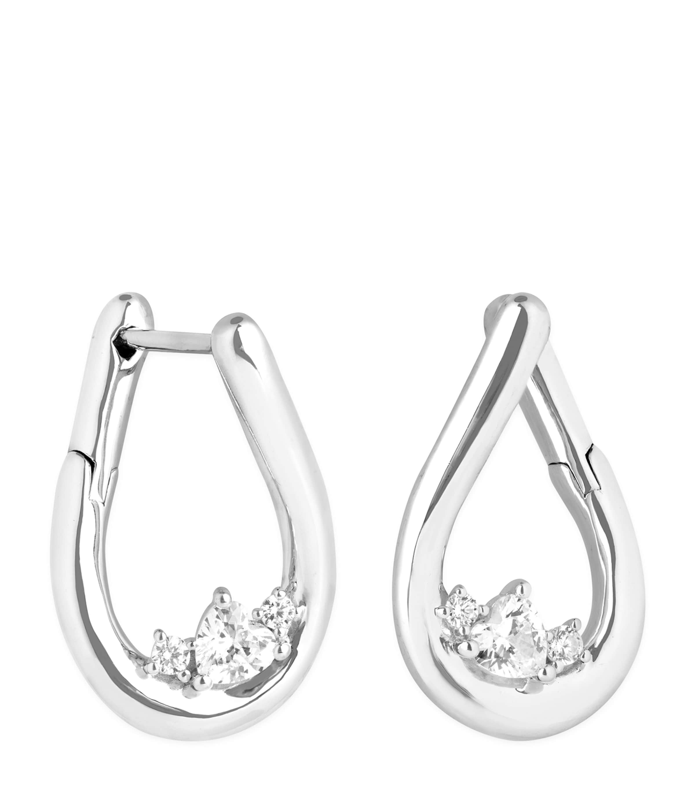 Astrid & Miyu Womens Hidden Heart Molten Rhodium-plated Sterling-silver And Cubic-zirconia Hoop Earrings In Silver