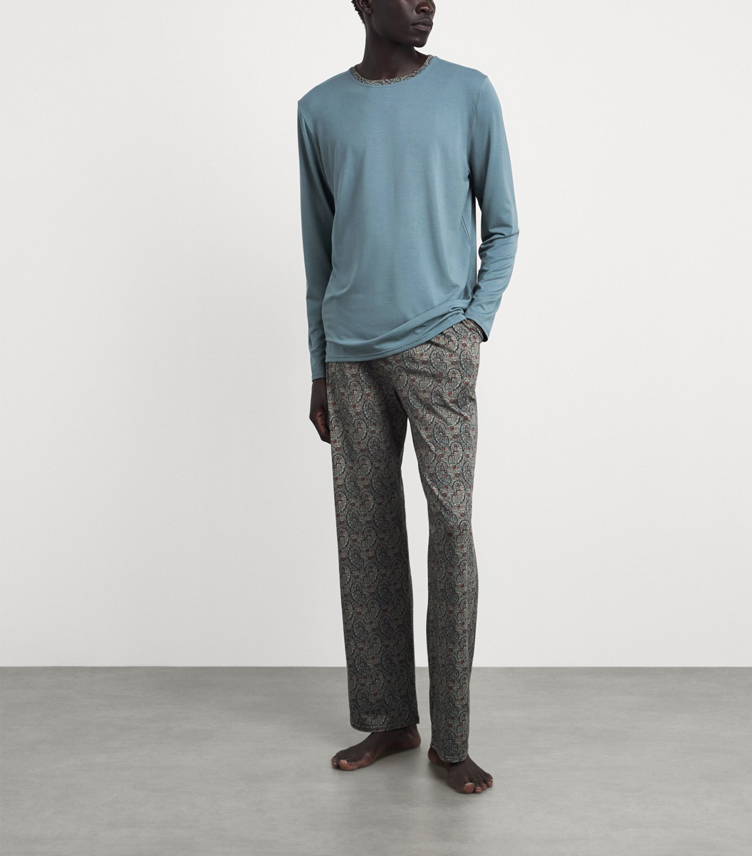 Homebody Mens Liberty-Collar Long-Sleeve T-Shirt Teal Mist/neem Image 2