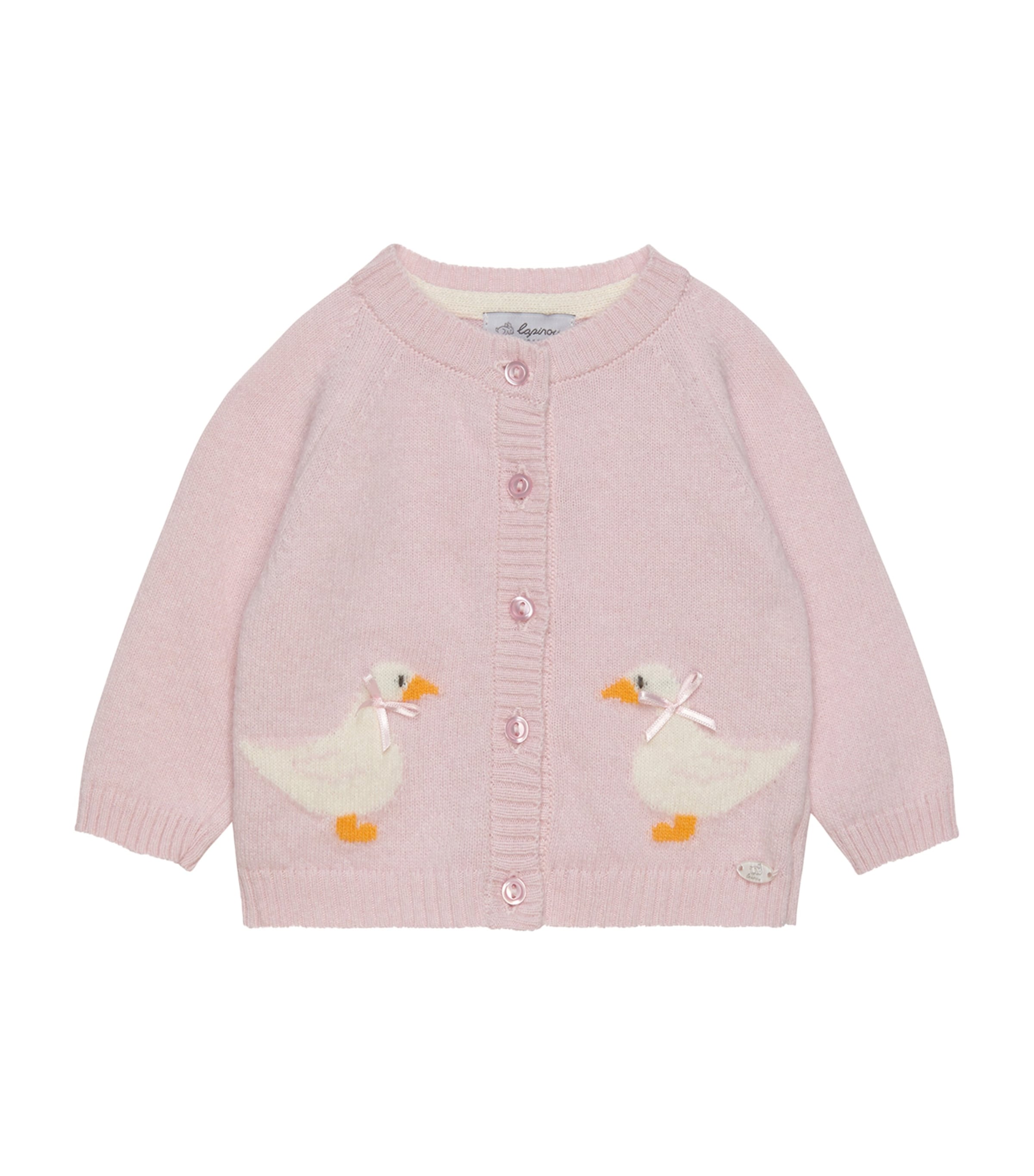 Trotters Wool-blend Duck Intarsia Cardigan In Pink