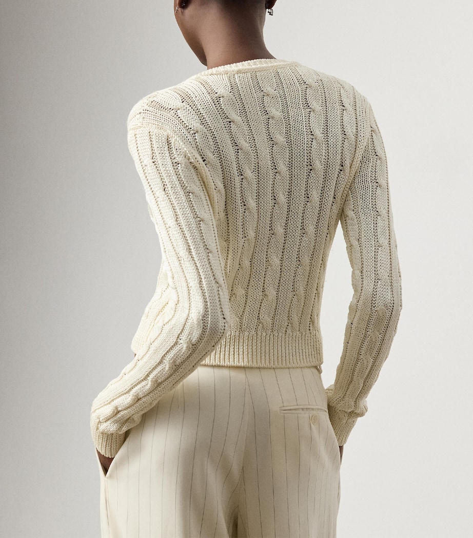 Ralph Lauren Collection Womens Silk Cable-Knit Cropped Cardigan Natural Image 3