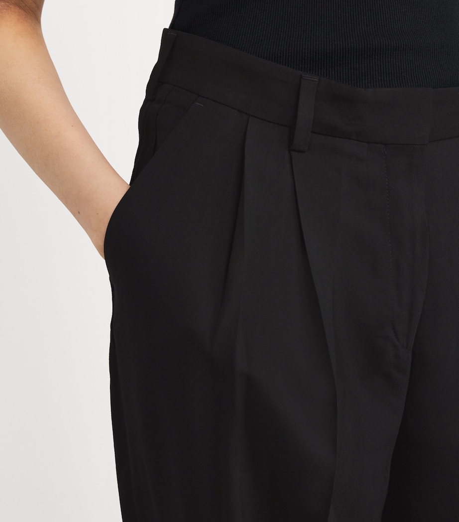 Double-Pleat Straight Trousers 001 BLACK Image 6