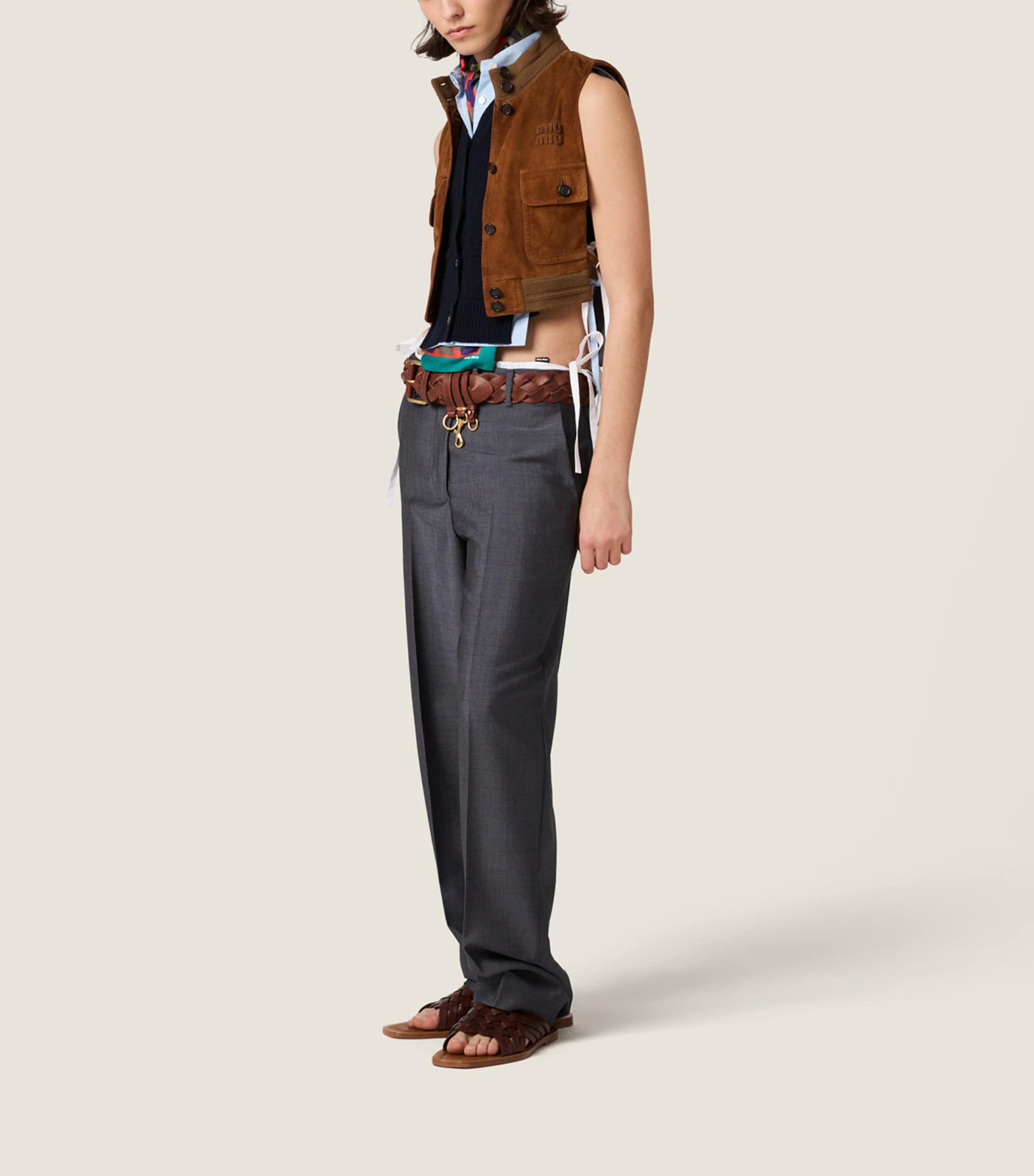 Miu Miu Womens Mohair-Wool Straight Trousers Grey Image 2
