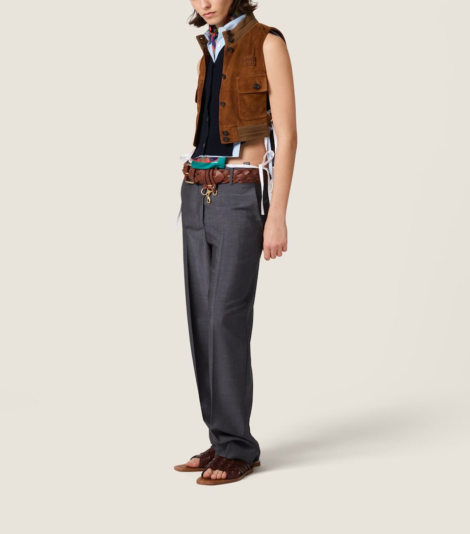 Miu Miu Womens Mohair-Wool Straight Trousers Grey Image 2