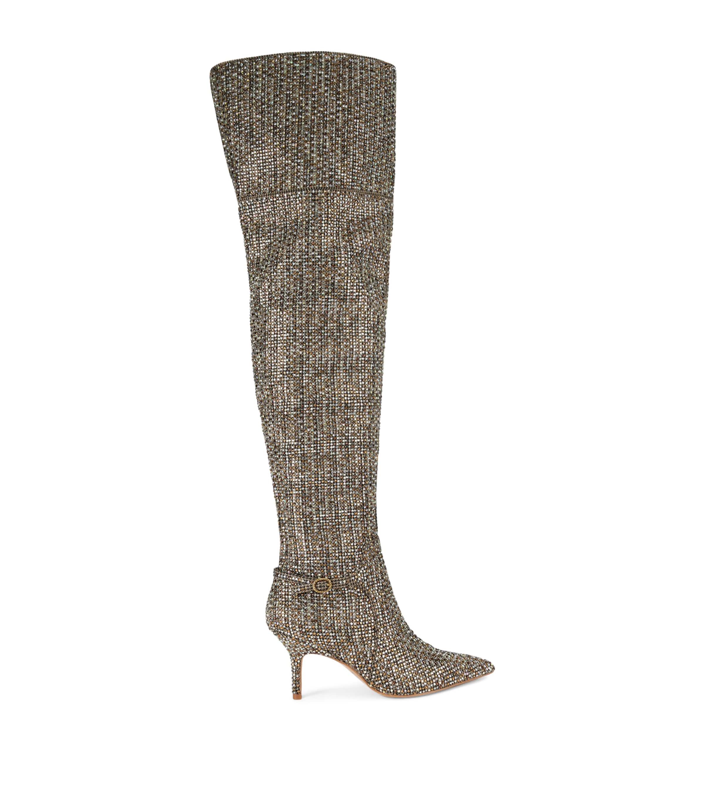 Kurt Geiger London Crystal Embellished Mayfair Over-the-Knee Boots 70 Beige Comb Image 1