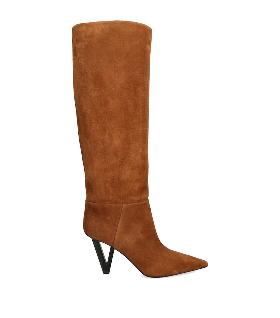 Leather V-Heel Knee-High Boots 85 MID BROWN Image 1