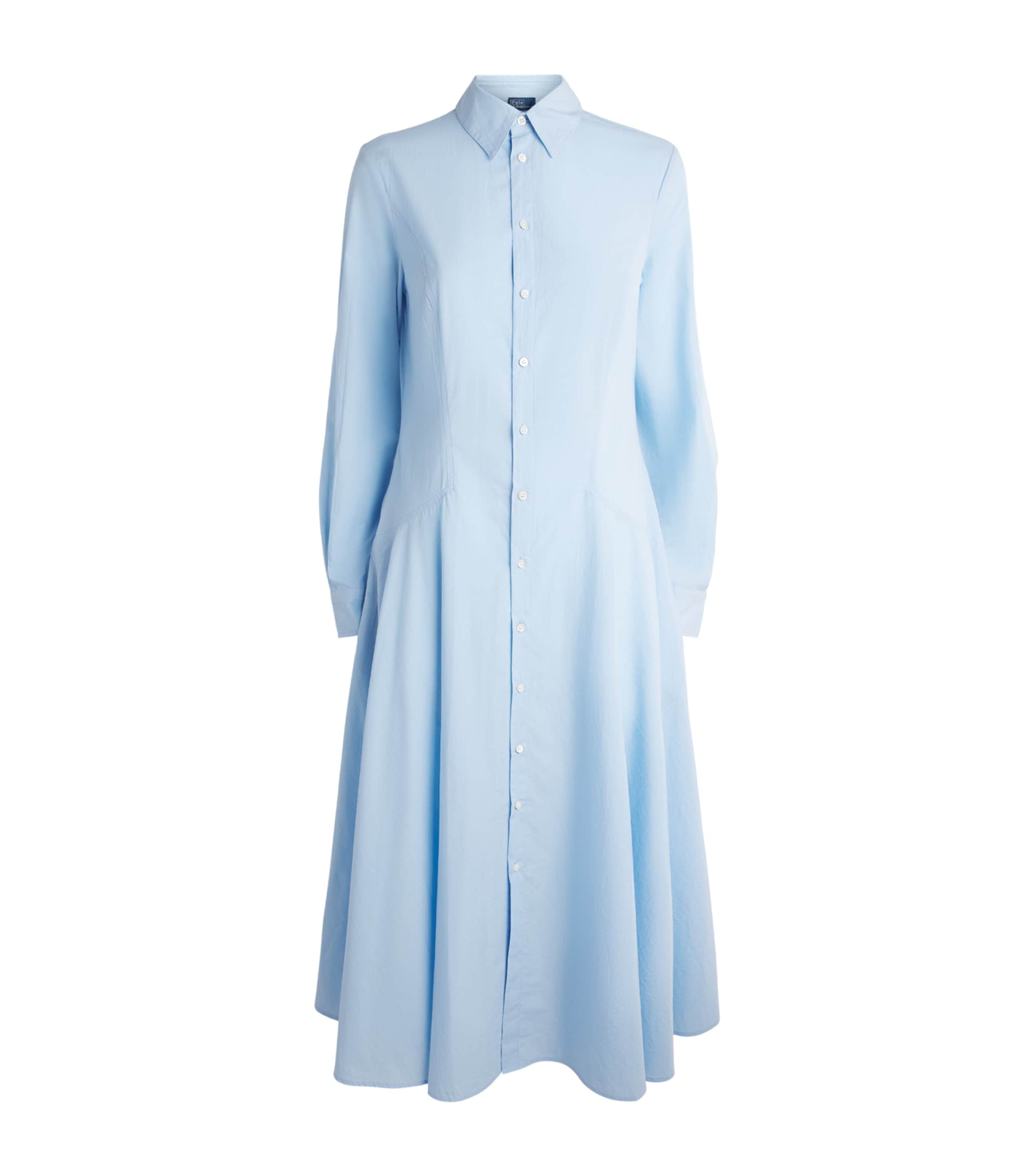 Polo Ralph Lauren Womens Cotton Panelled Midi Dress Southport Blue Image 1