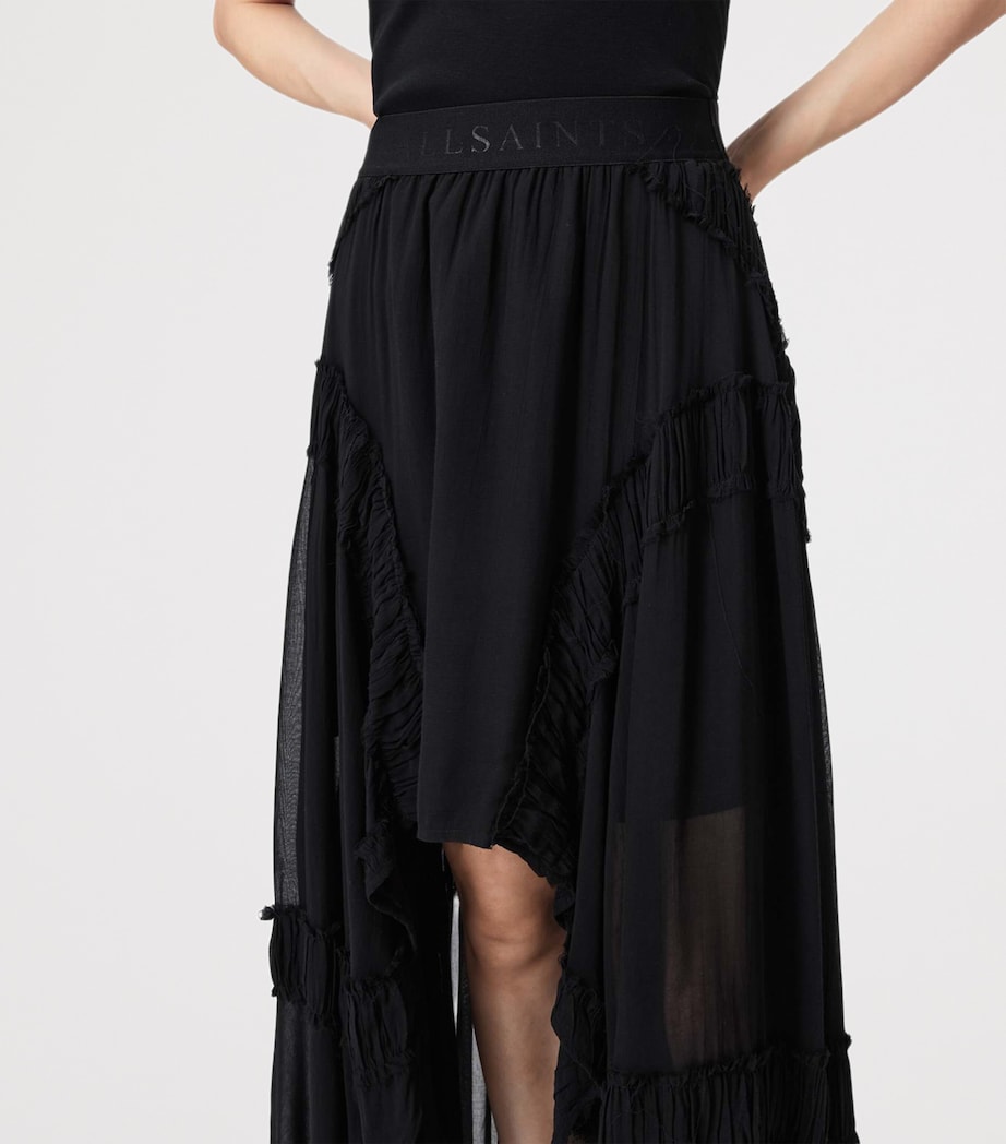 AllSaints Womens Ruched Asymmetric Dorina Maxi Skirt Black Image 5