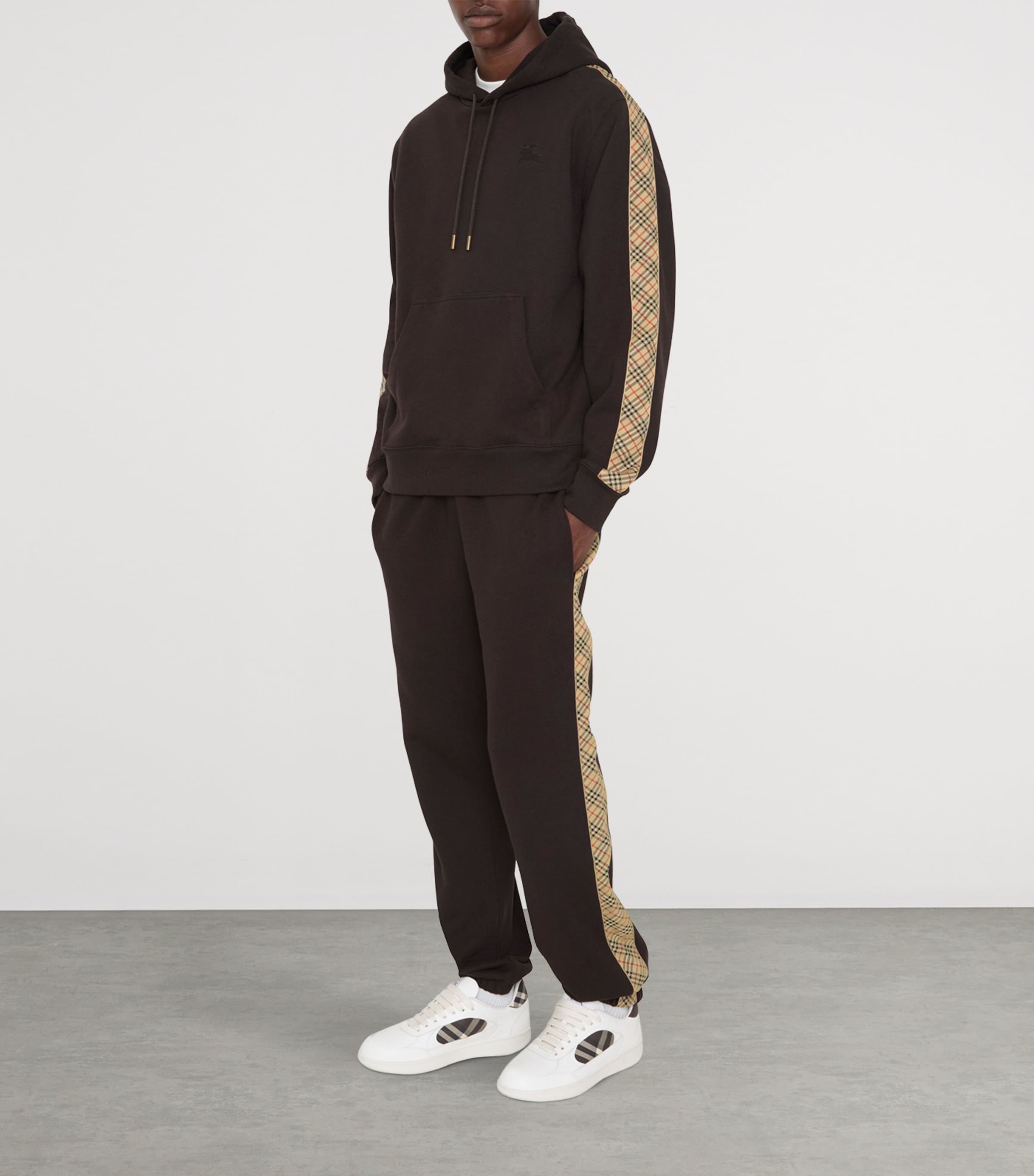 Cotton Check-Stripe Slim Sweatpants CLOVE BROWN Image 2