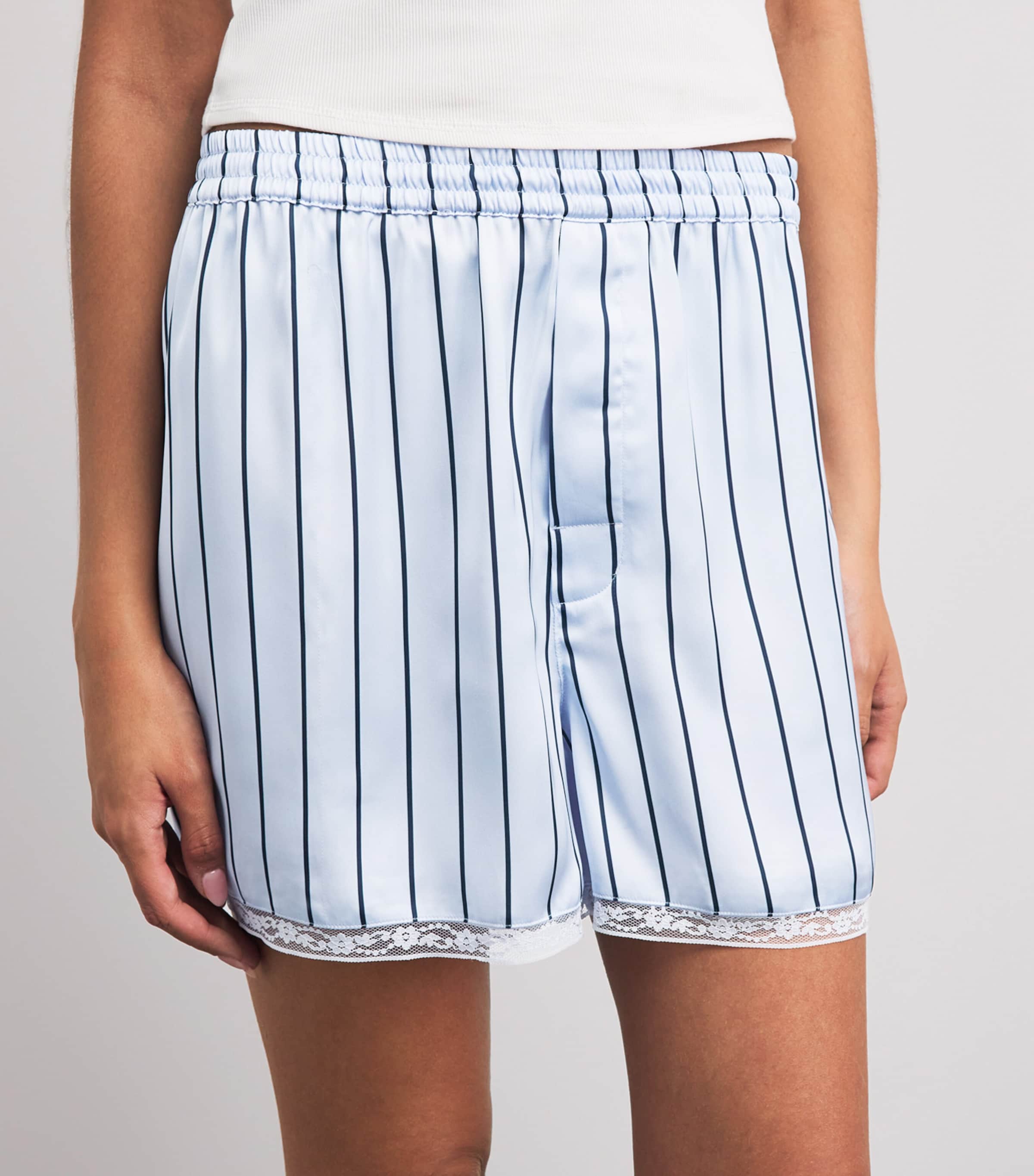 Skims Womens Woven Shine Boxer Shorts Periwinkle Wde Strpe Image 3