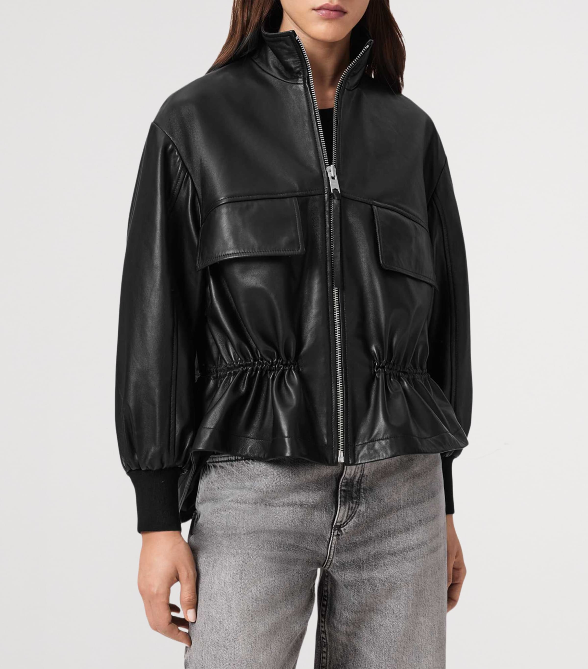 AllSaints Womens Leather Flor Jacket Black Image 4