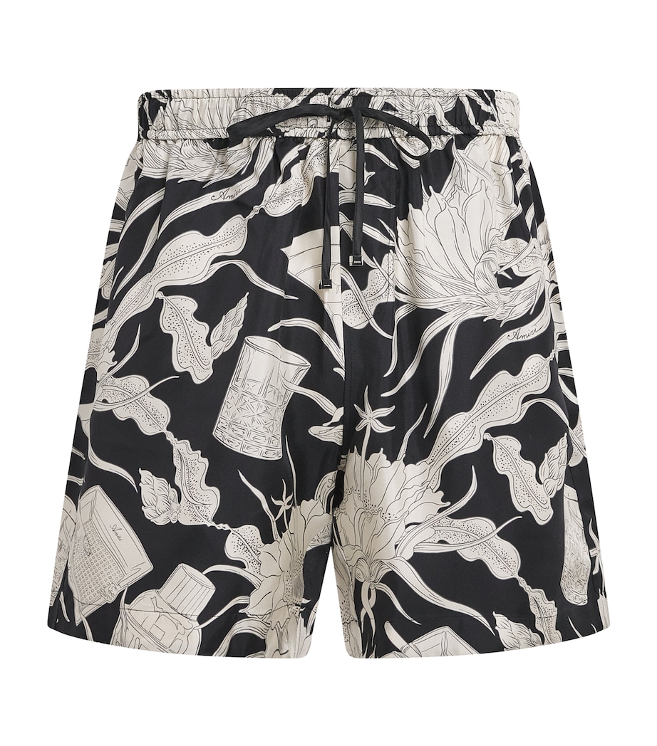 Silk Floral Print Shorts BLACK Image 1