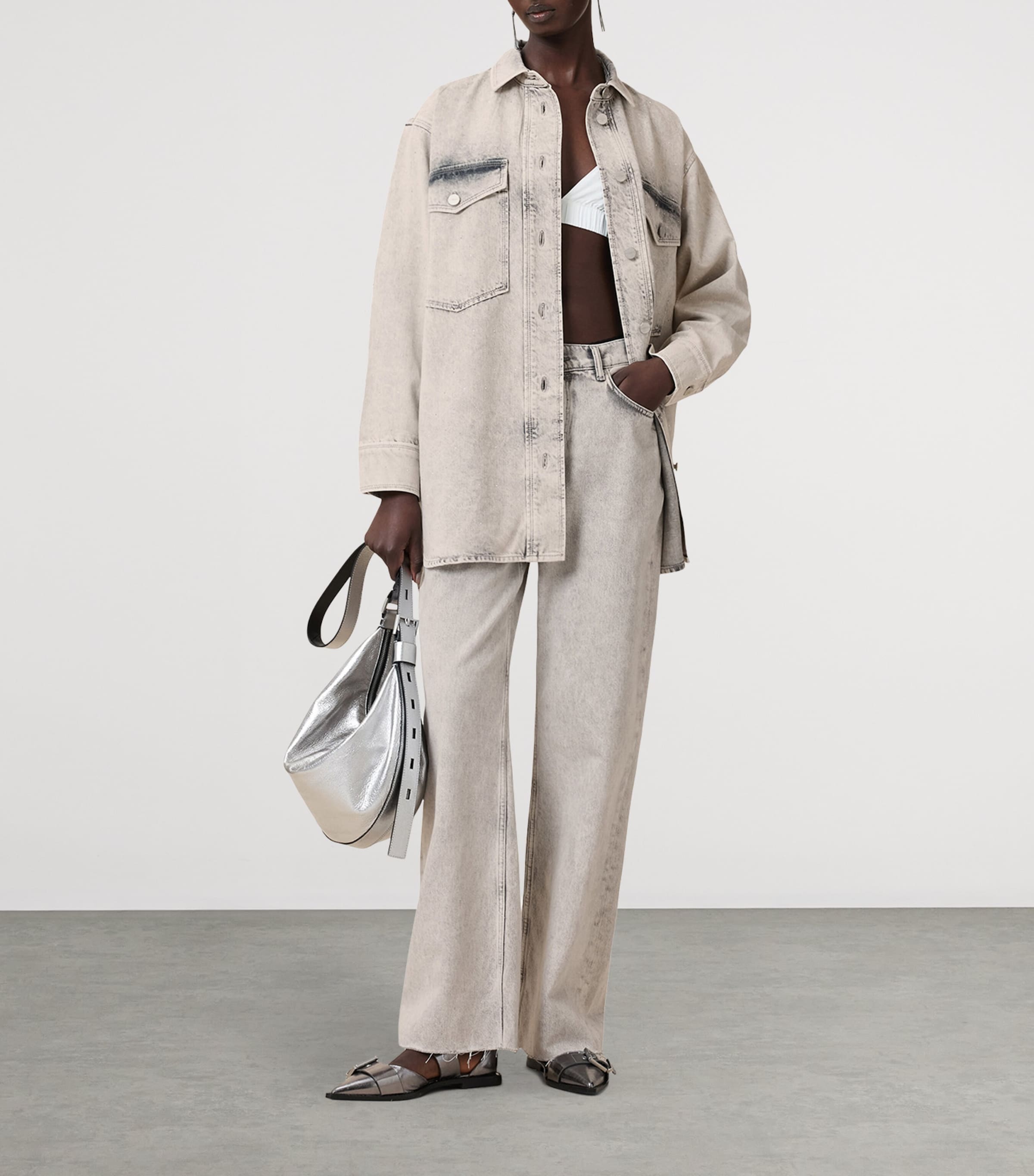 Organic Denim Faye Mini Shirt Dress SNOW GREY Image 3