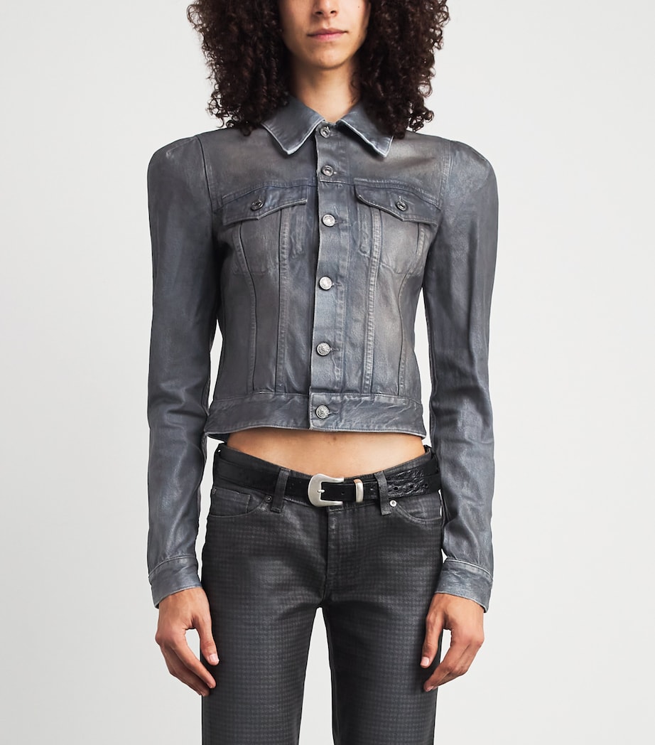 7 For All Mankind Womens Coated Denim Jacket Dark Grey Image 4