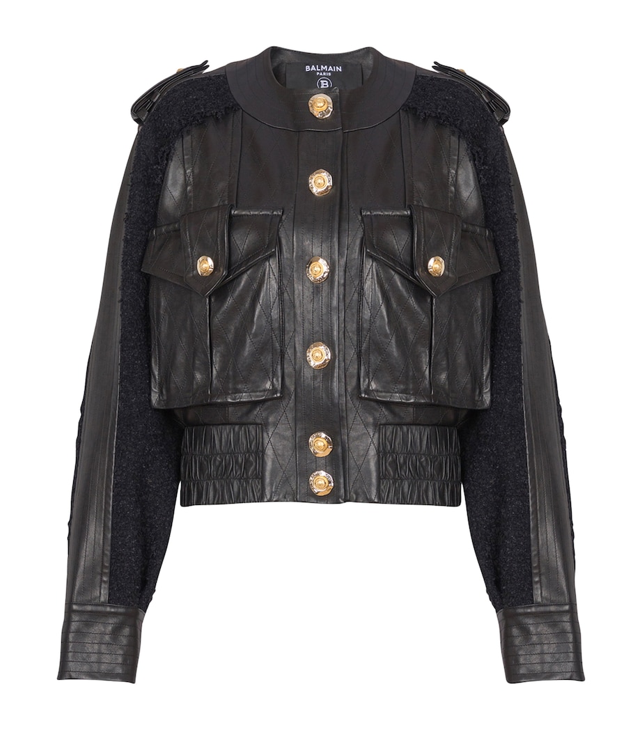 Tweed-Trim Leather Jacket EAP NOIR/NOIR Image 1