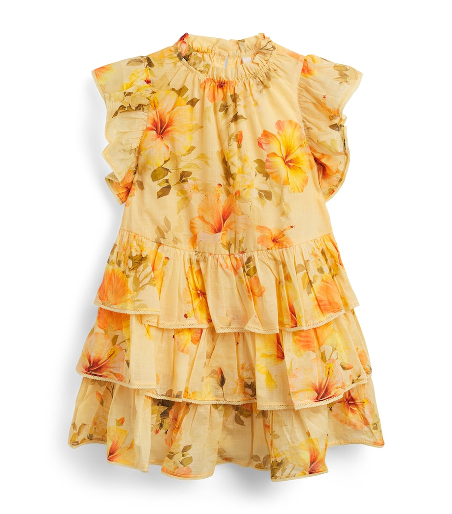 Zimmermann Kids Cotton Floral Mahon Dress (2-12 Years) Mango Hibiscus Image 1
