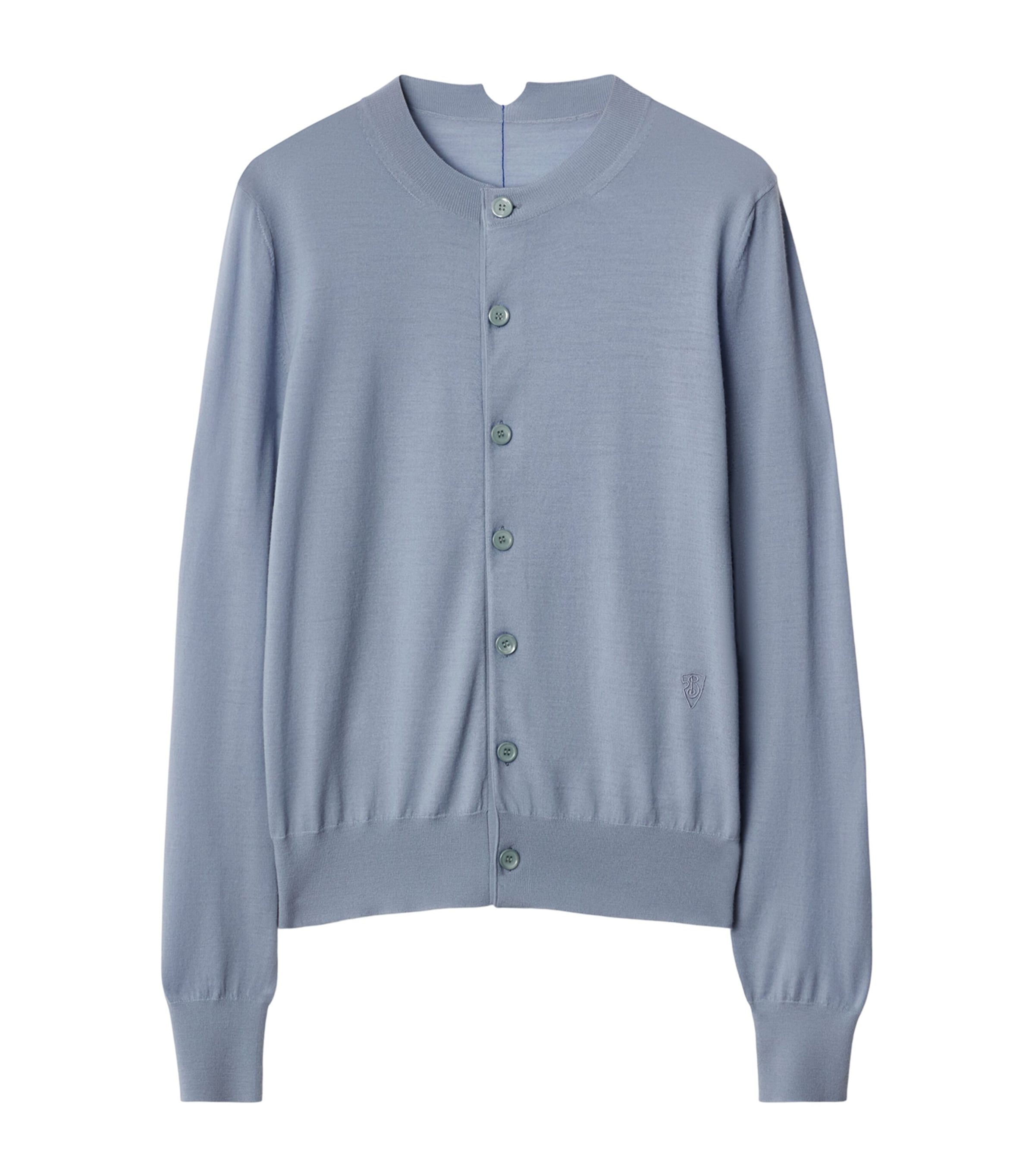 Burberry Wool Embroidered B Shield Cardigan In Blue