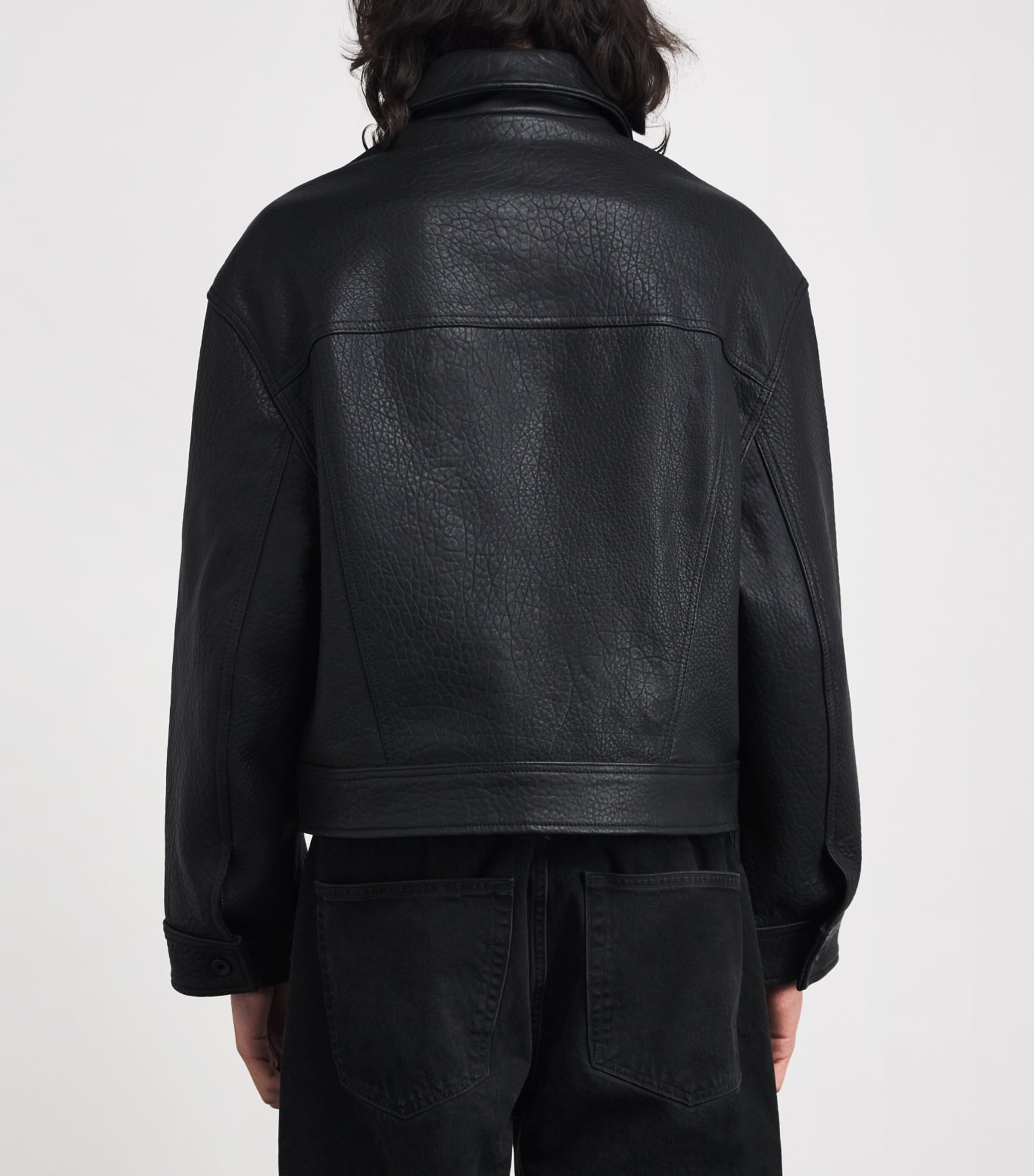 Leather Oversized Doyard Jacket BLACK Image 4