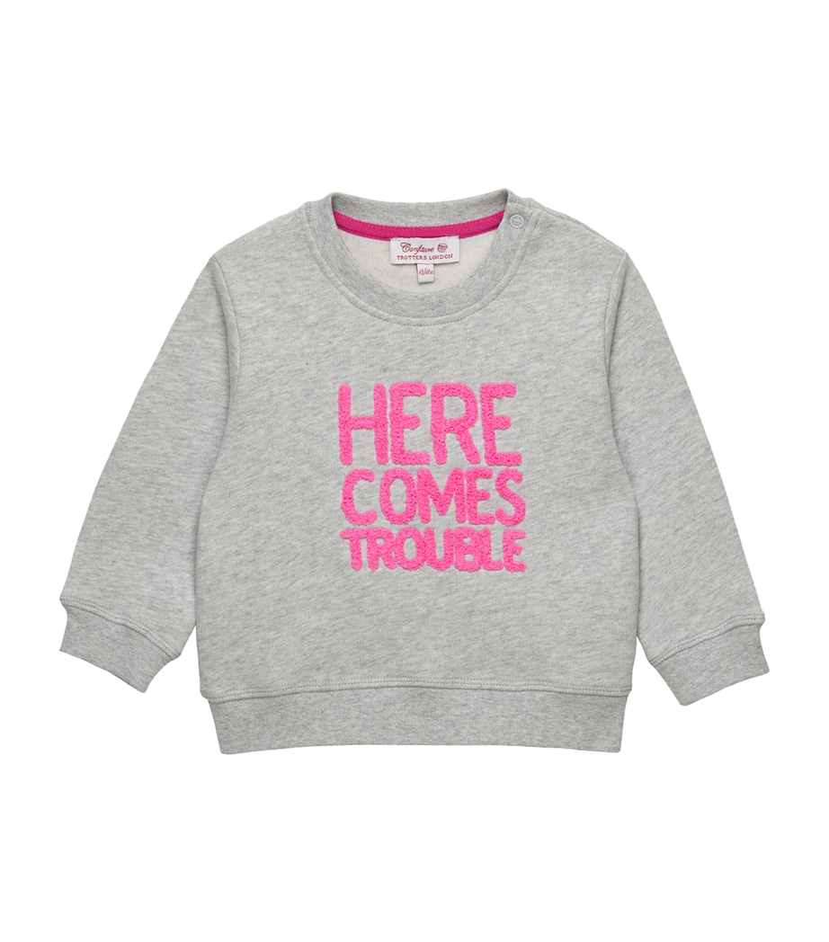 Here Comes Trouble Sweatshirt (3-24 Months) GREY/PINK Image 1