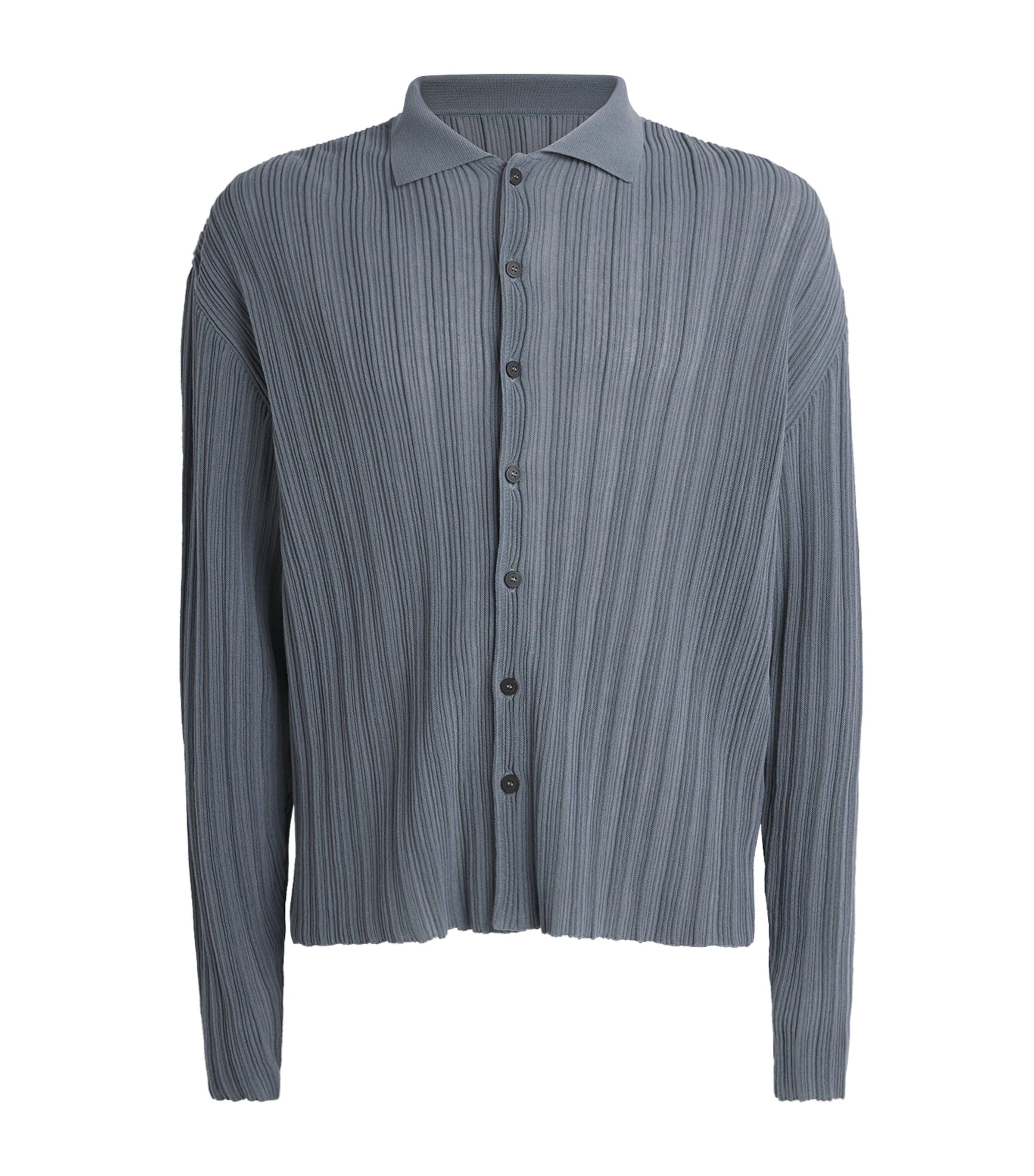Cotton-Blend Ribbed Polo Cardigan ASH BLUE Image 1