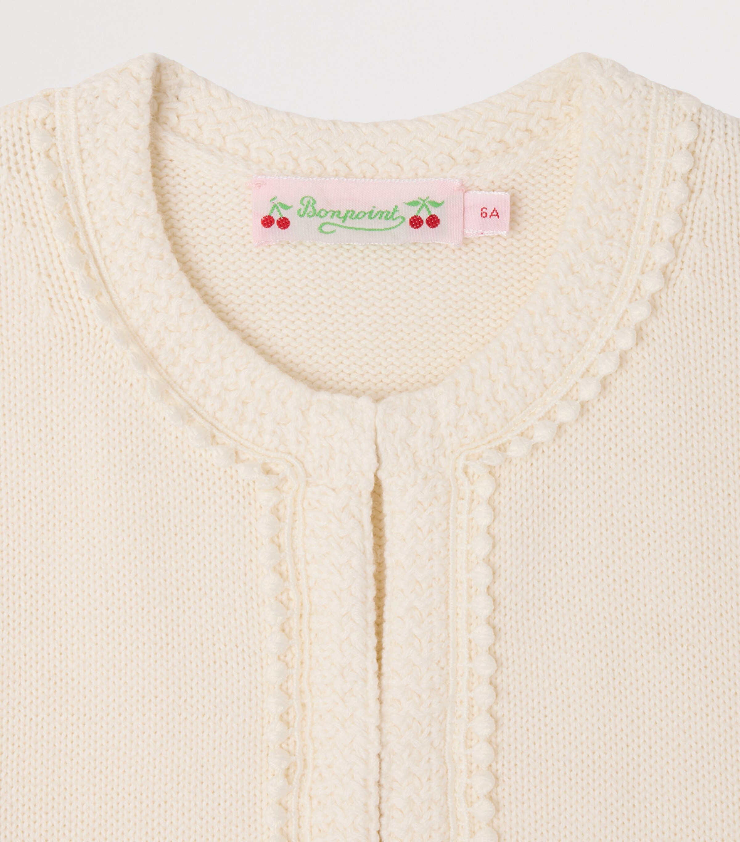Bonpoint Cotton-Cashmere Stitch-Detail Cardigan (10-14 Years) Craie Image 3