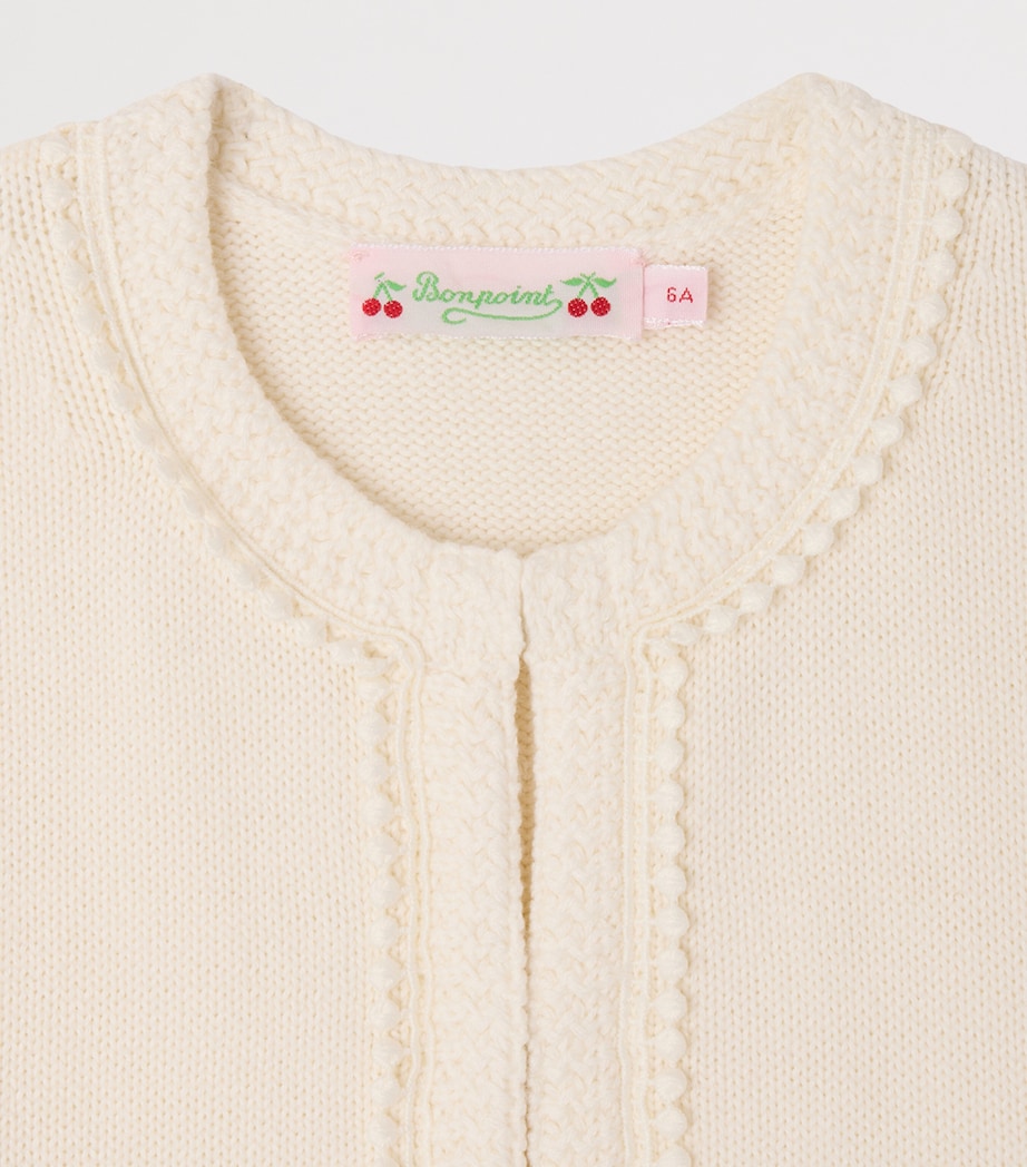 Bonpoint Cotton-Cashmere Stitch-Detail Cardigan (10-14 Years) Craie Image 3