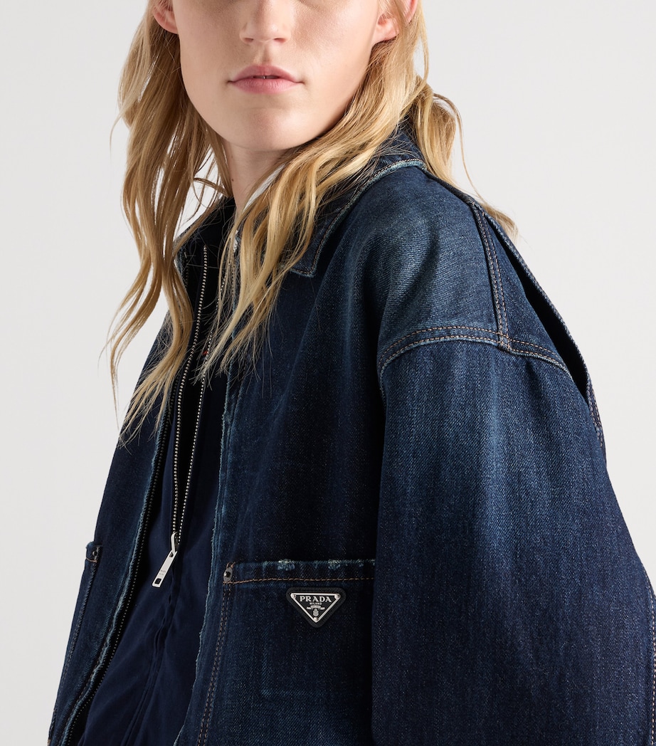 Prada Womens Cropped Denim Jacket Blue Image 3