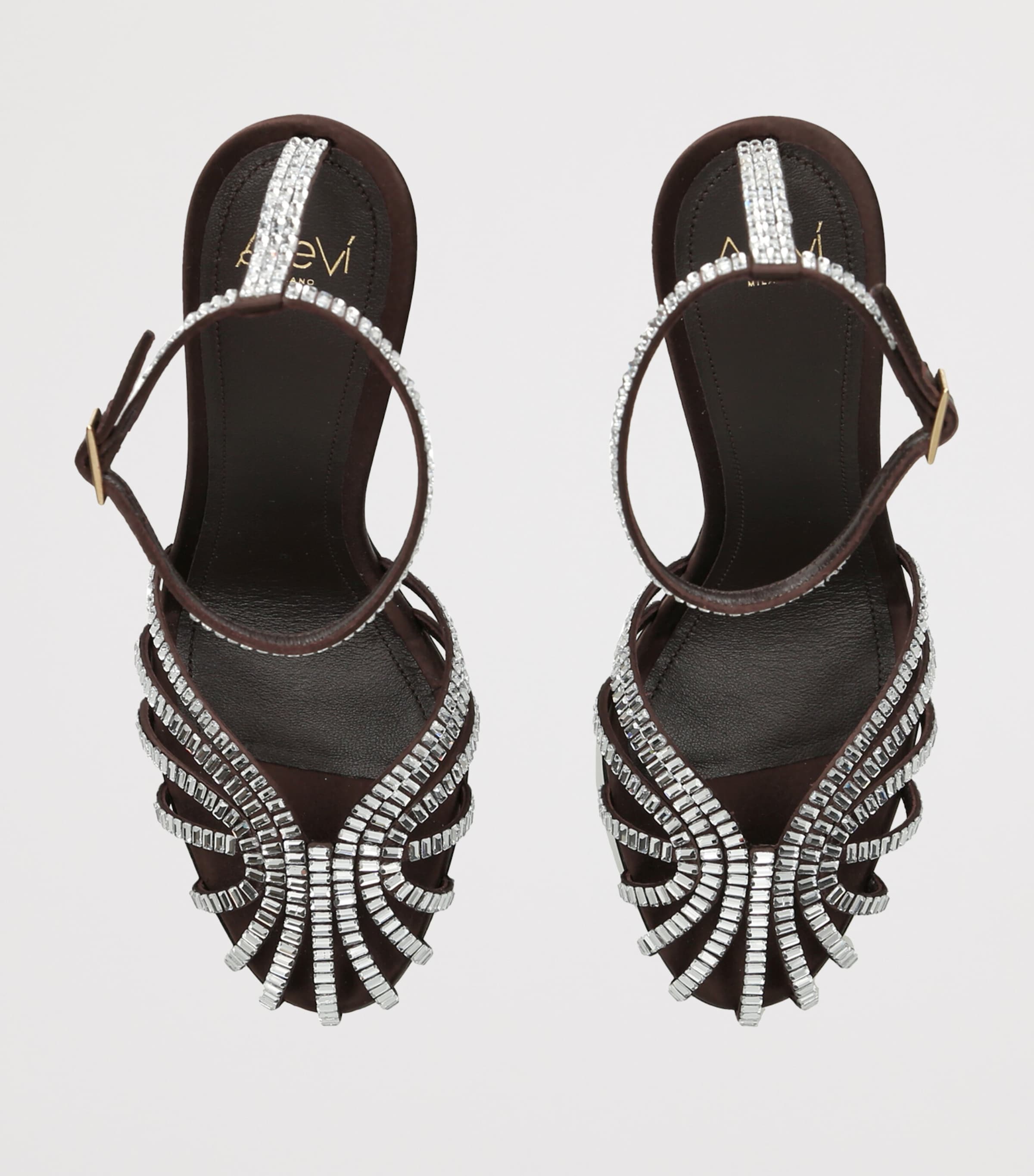 Alevì Satin Penelope Xtal Heeled Sandals 95 Dark Brown Image 3