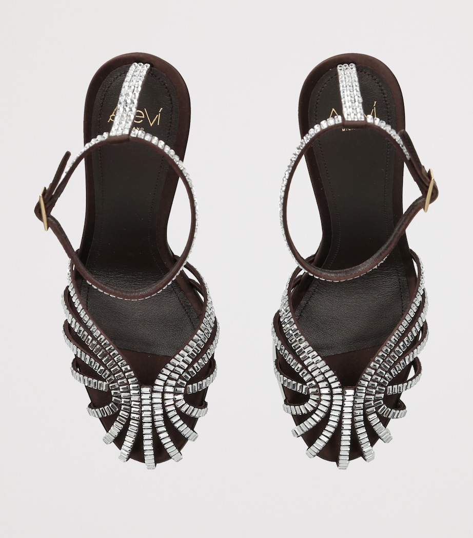 Alevì Satin Penelope Xtal Heeled Sandals 95 Dark Brown Image 3