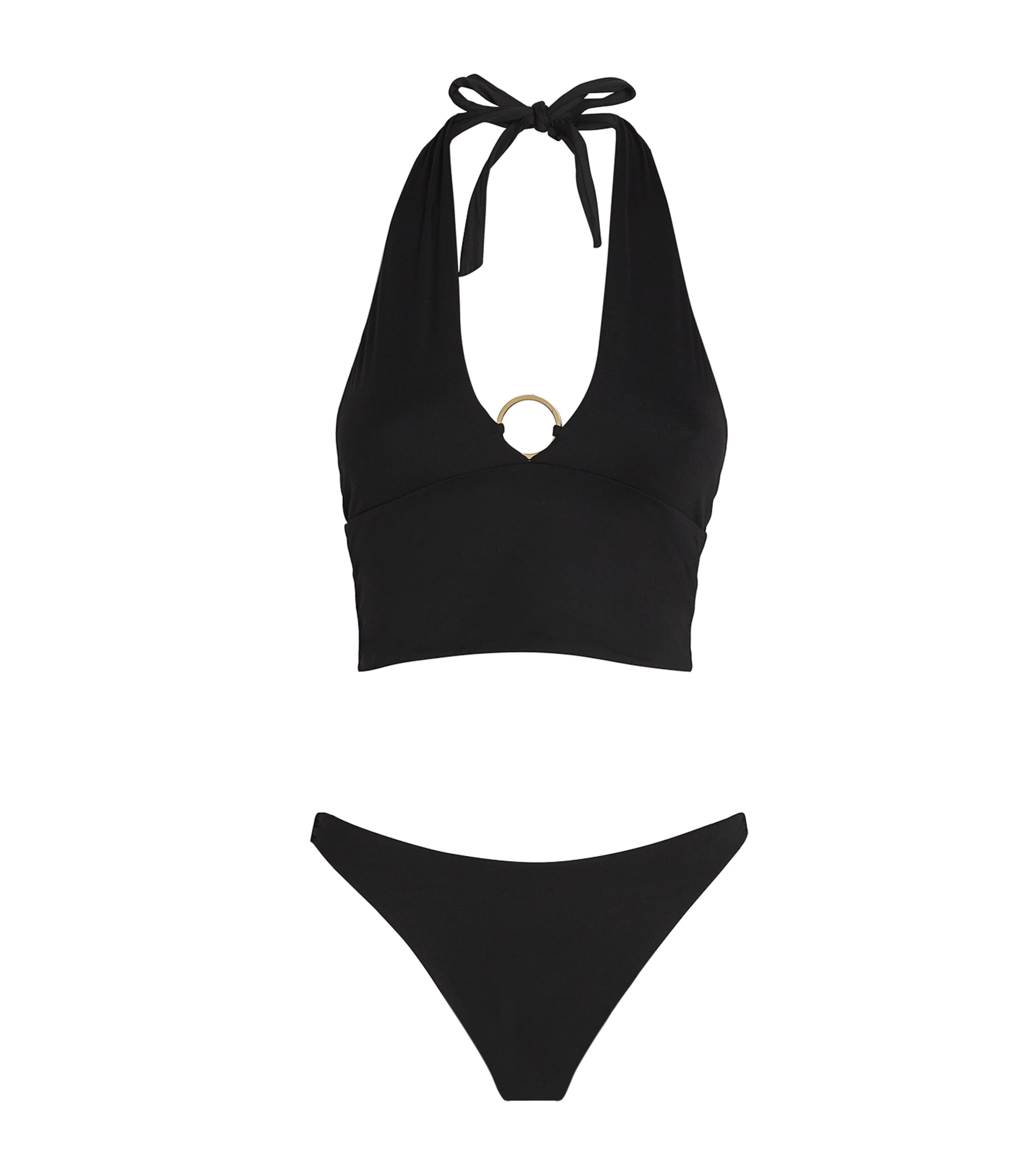 Taller Marmo Ring-gathered Crocodile Bikini In Black