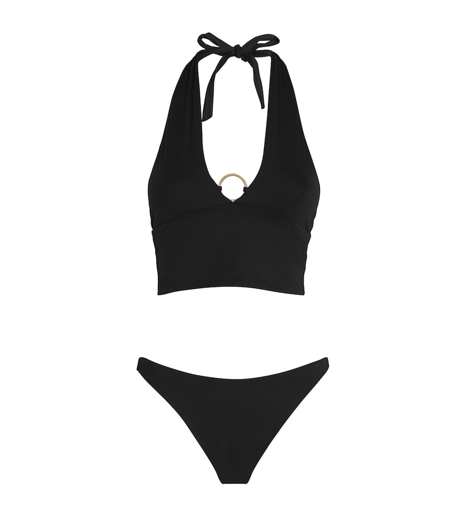 Ring-Gathered Crocodile Bikini BLACK Image 1