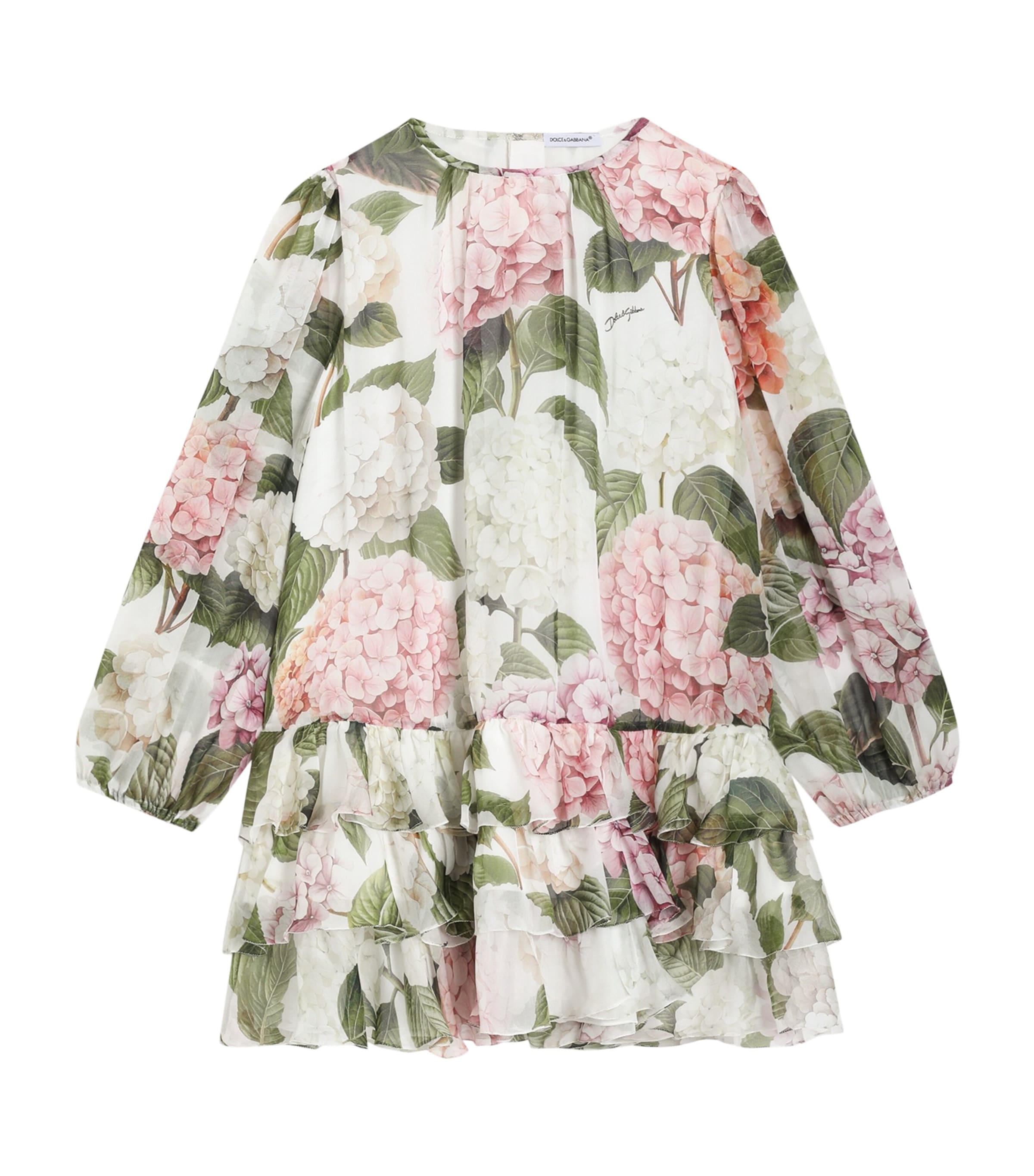 Dolce&Gabbana Kids Silk Hydrangea Print Dress (8-12+ Years) Ortensie Fdo B Image 1
