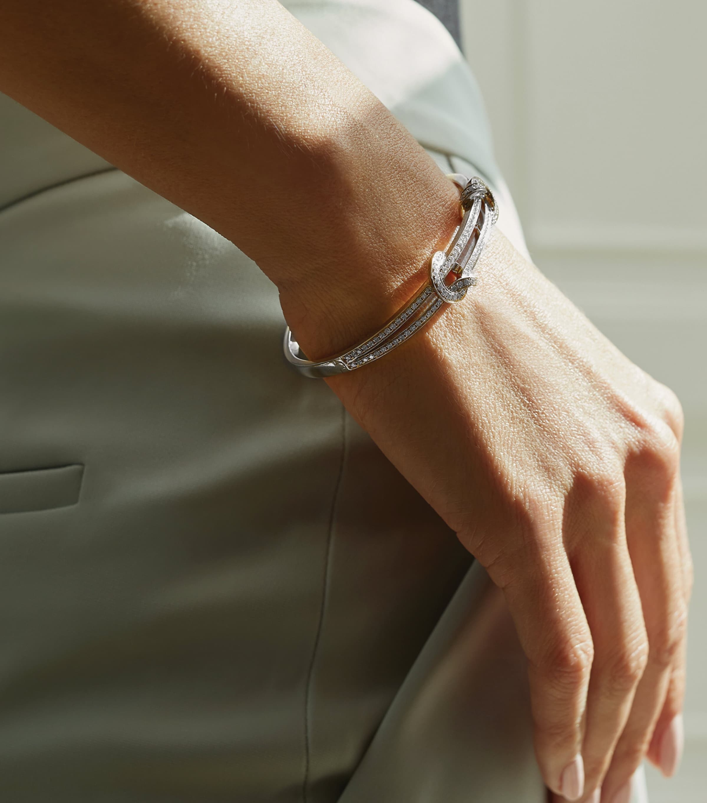 White Gold and Diamond The Knot Bangle SILVER Image 4