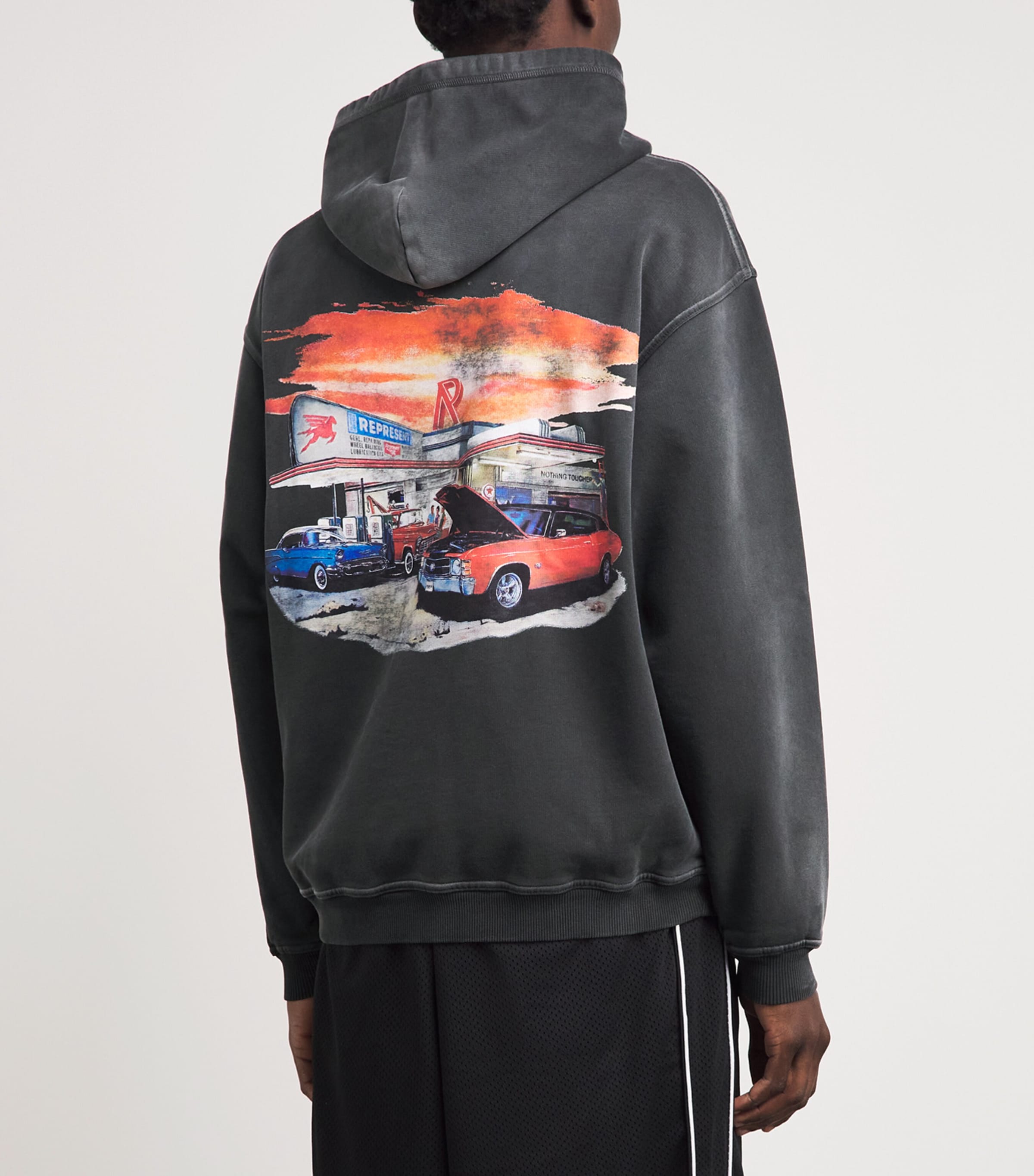 Represent Mens Cotton 24 Hour Service Hoodie Stained Black Image 5