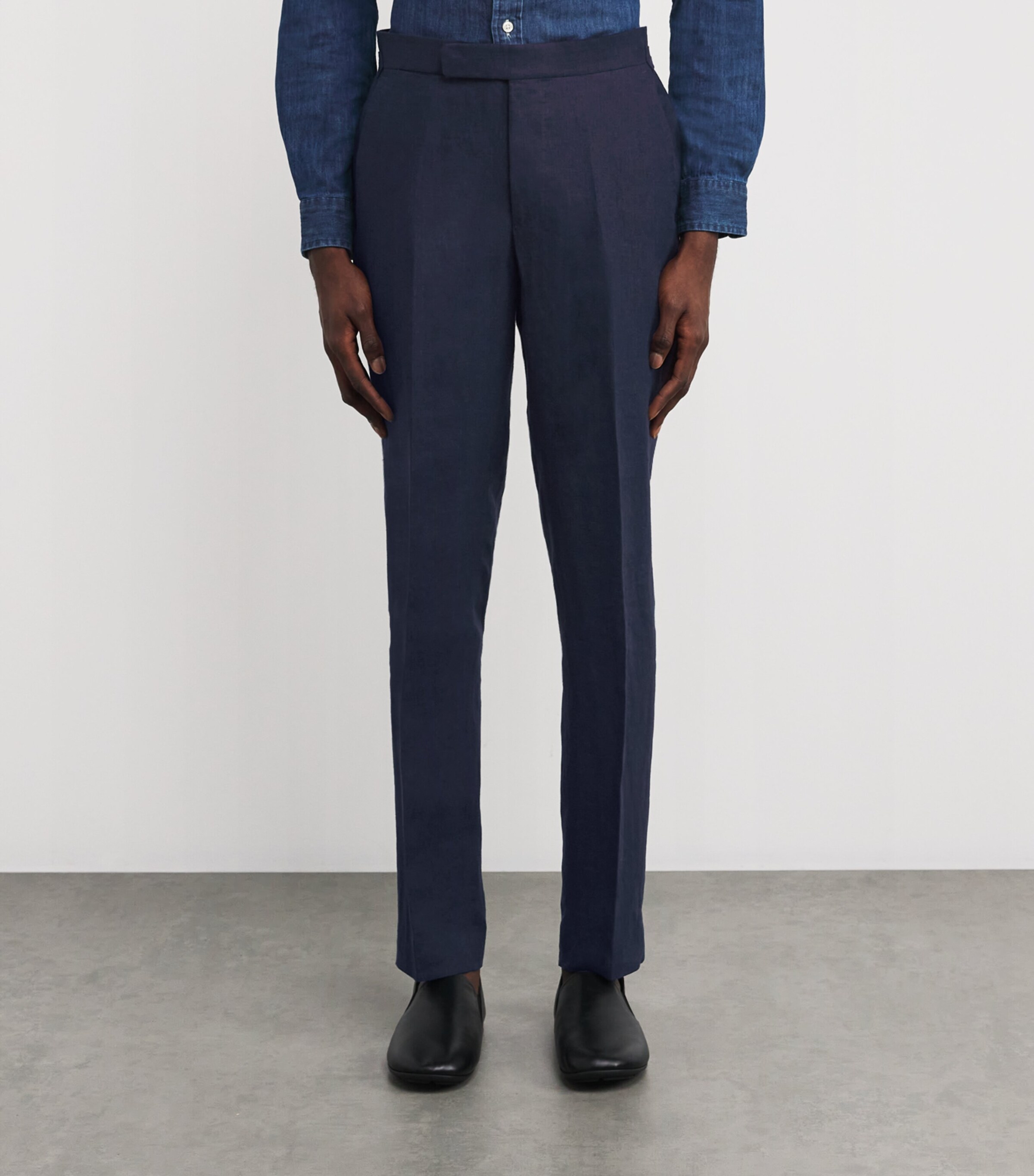 Linen Straight Trousers NAVY Image 3