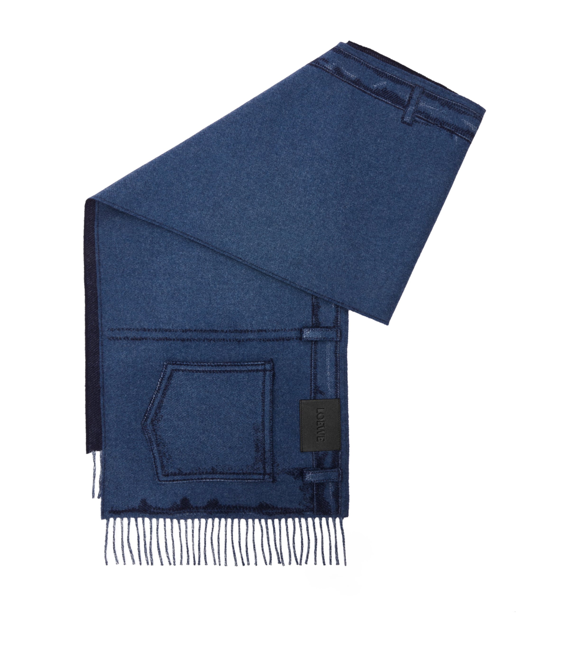 Loewe Womens Jeans Blue Denim-patchwork Anagram-embroidered Wool And Cashmere-blend Scarf In Blue
