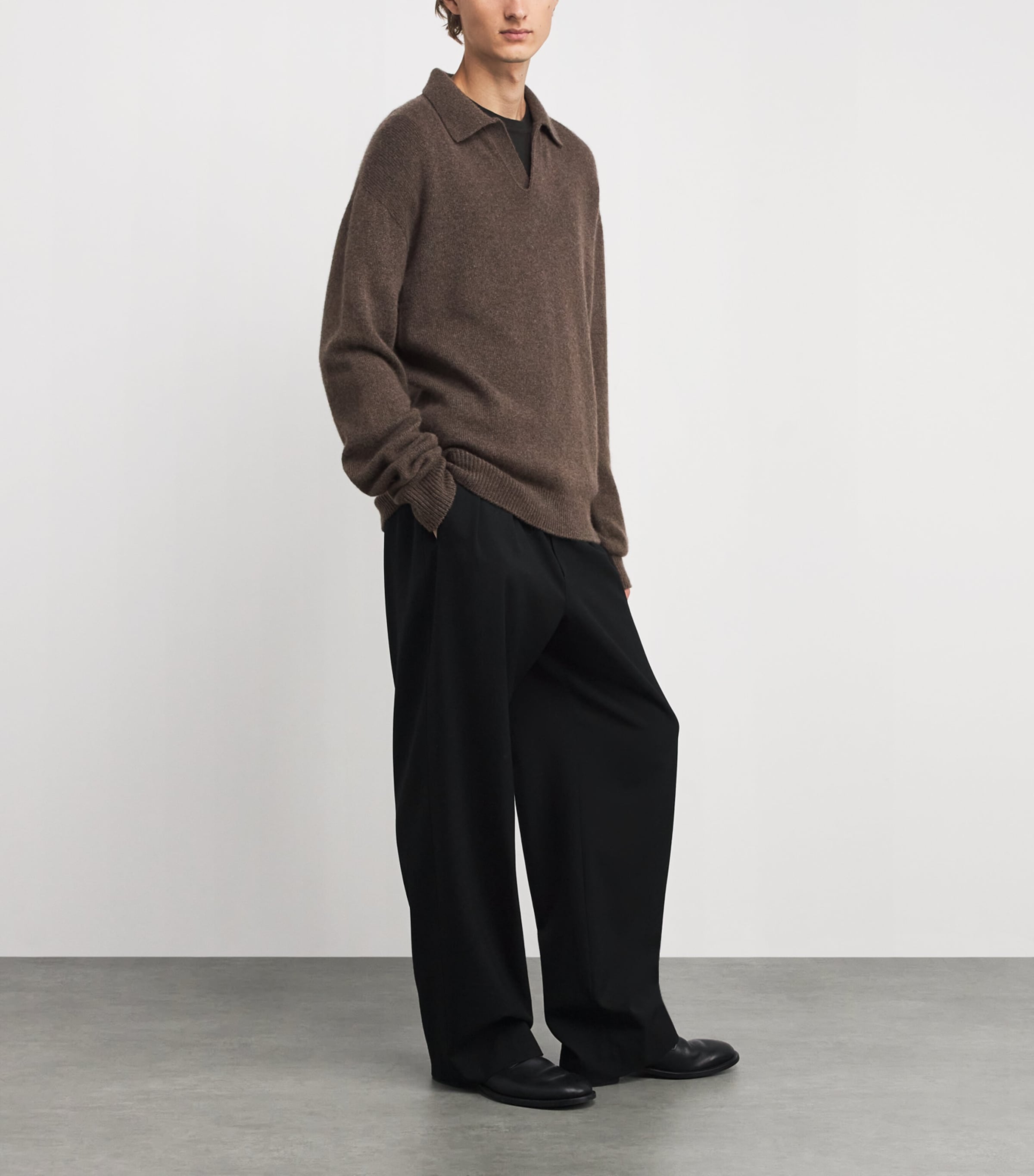 Leach Cashmere Polo Sweater DARK SAND Image 2