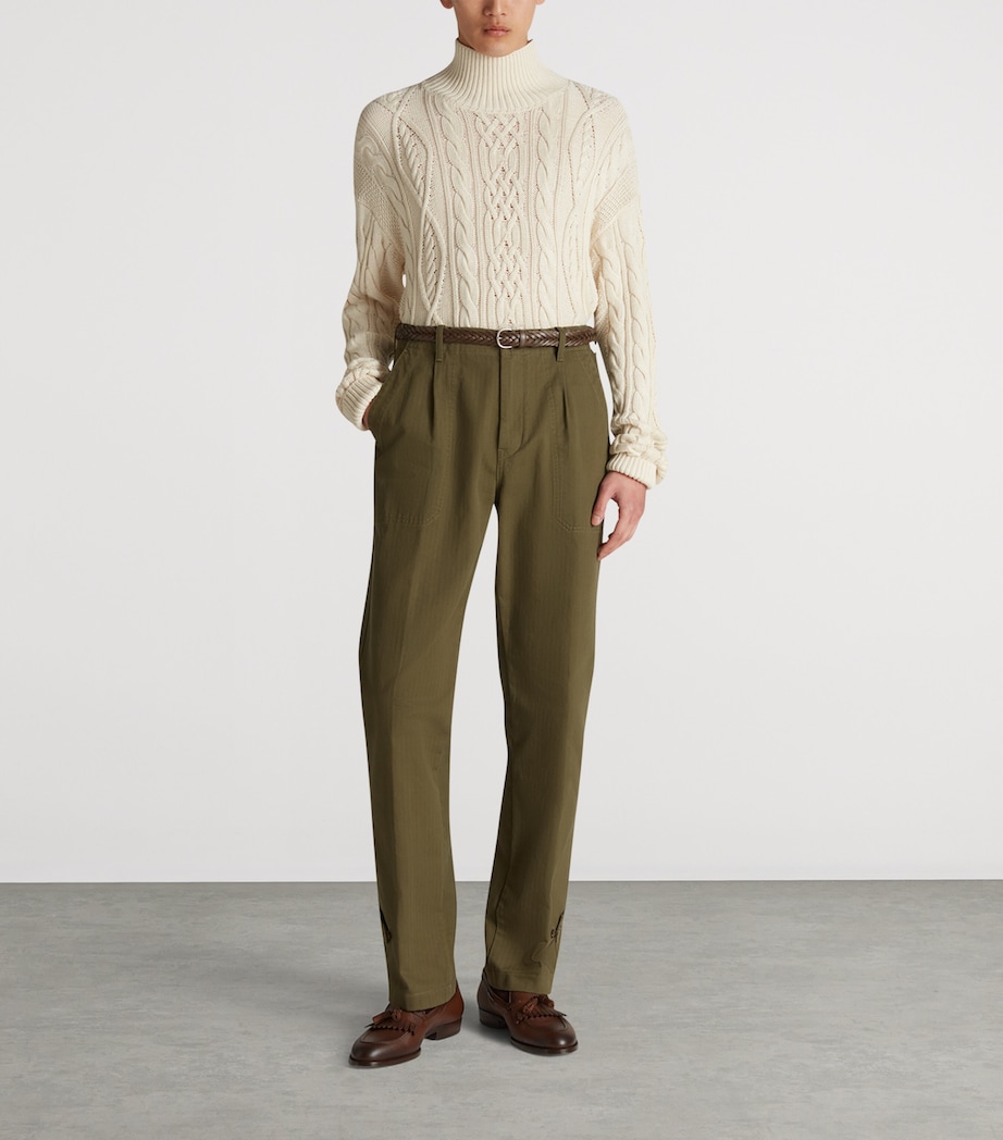 Cotton-Silk Aran Cable Sweater 101IVORY Image 2